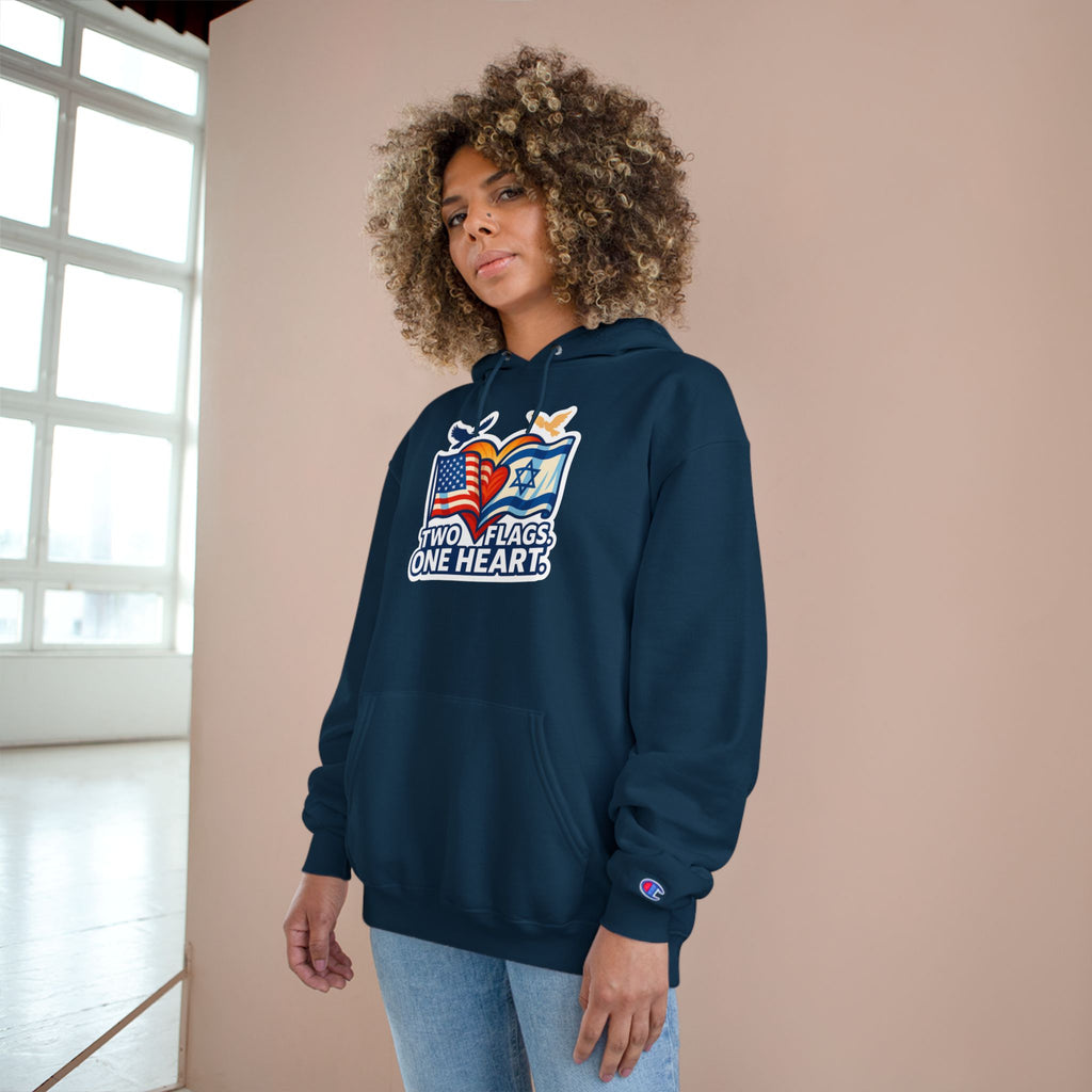 Two Flags. One Heart Champion Hoodie - American Zionist