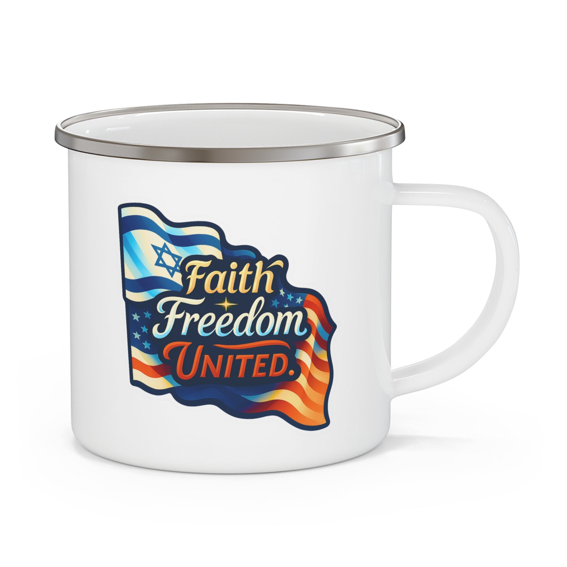Faith Freedom United Enamel Camping Mug - American Zionist