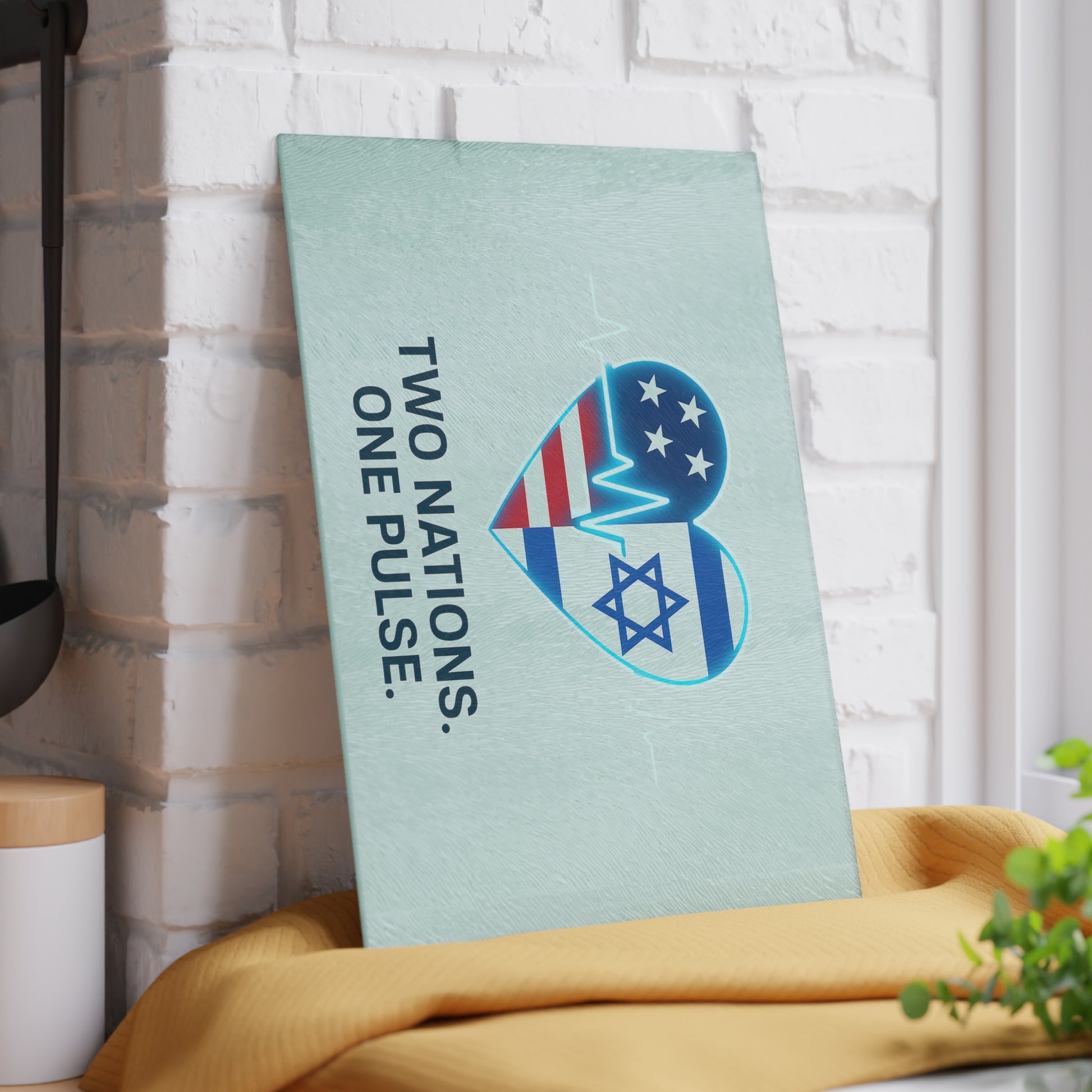 Two Nations. One Pulse Glass Cutting Board - American Zionist