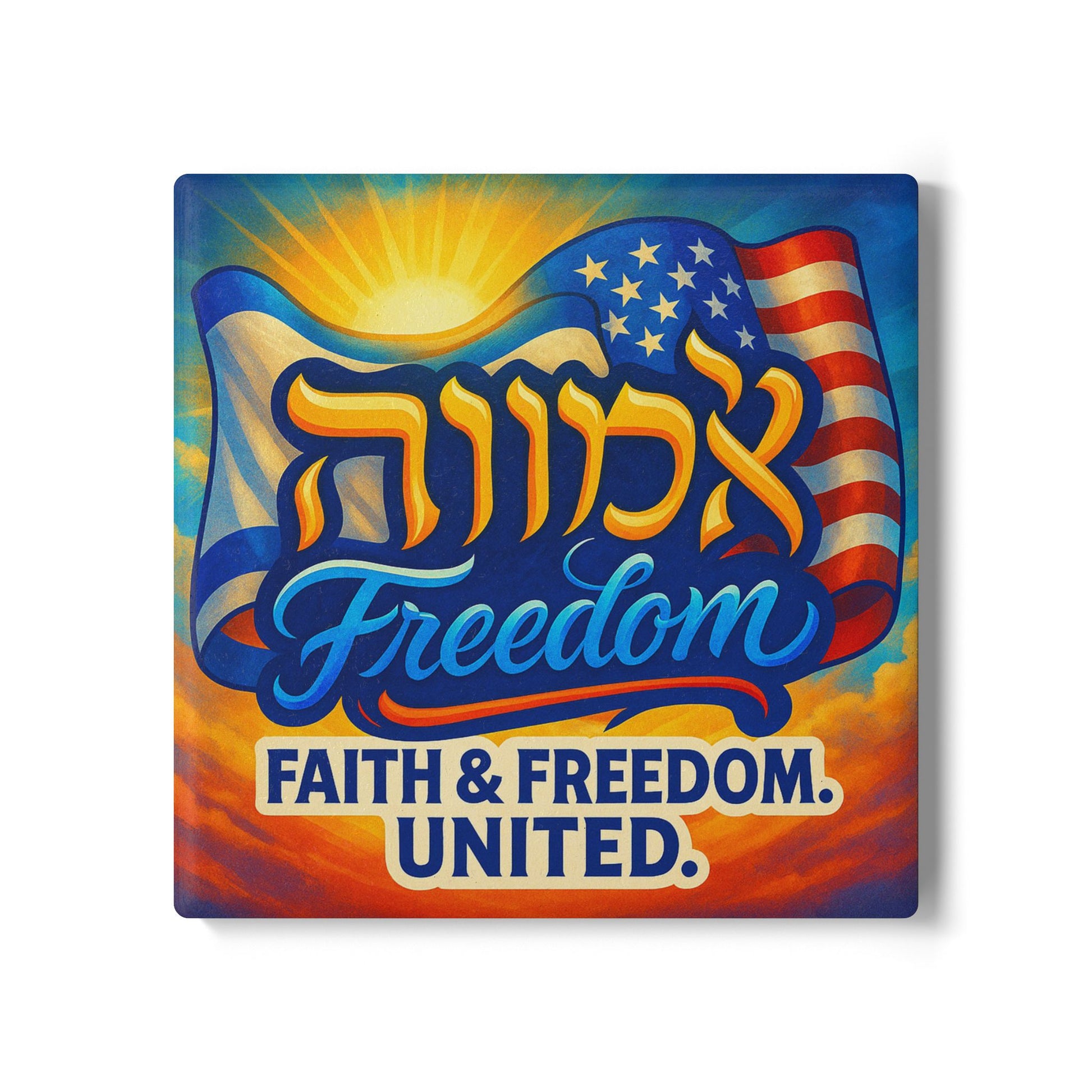 Faith Freedom United Ceramic Coaster - American Zionist