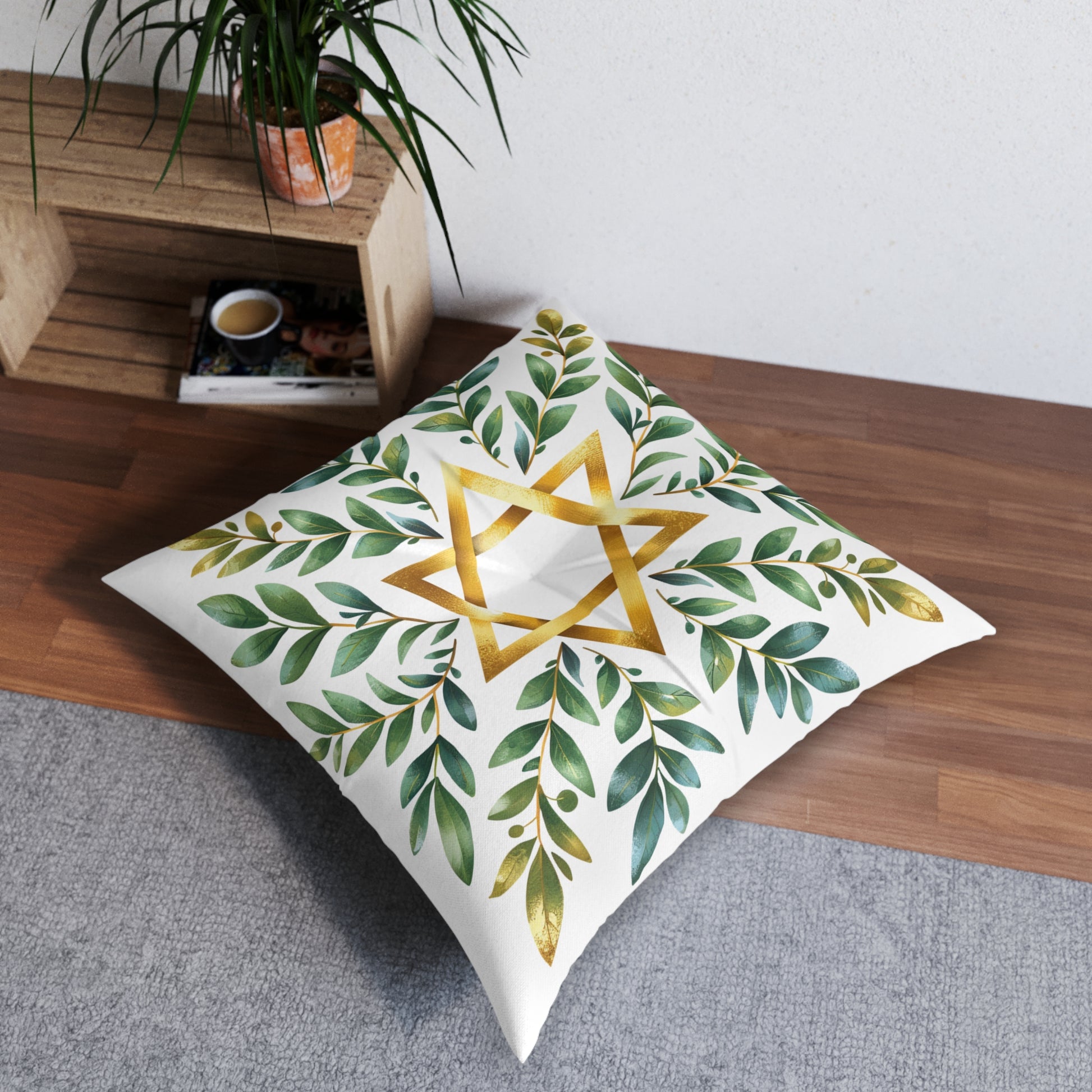 Wreath Star Of David Tufted Floor Pillow, Square - American Zionist