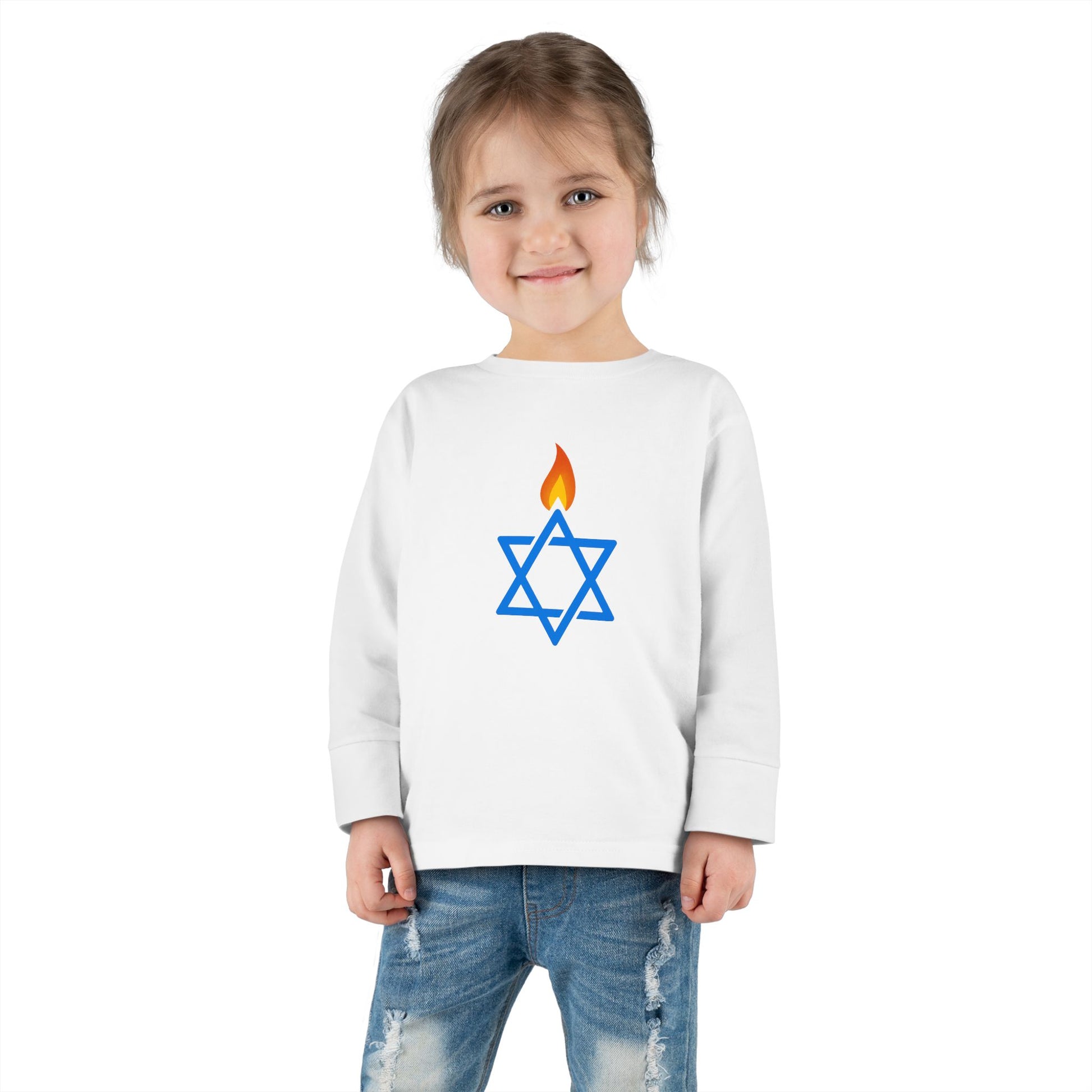 Fire Stars Of David Toddler Long Sleeve Tee - American Zionist