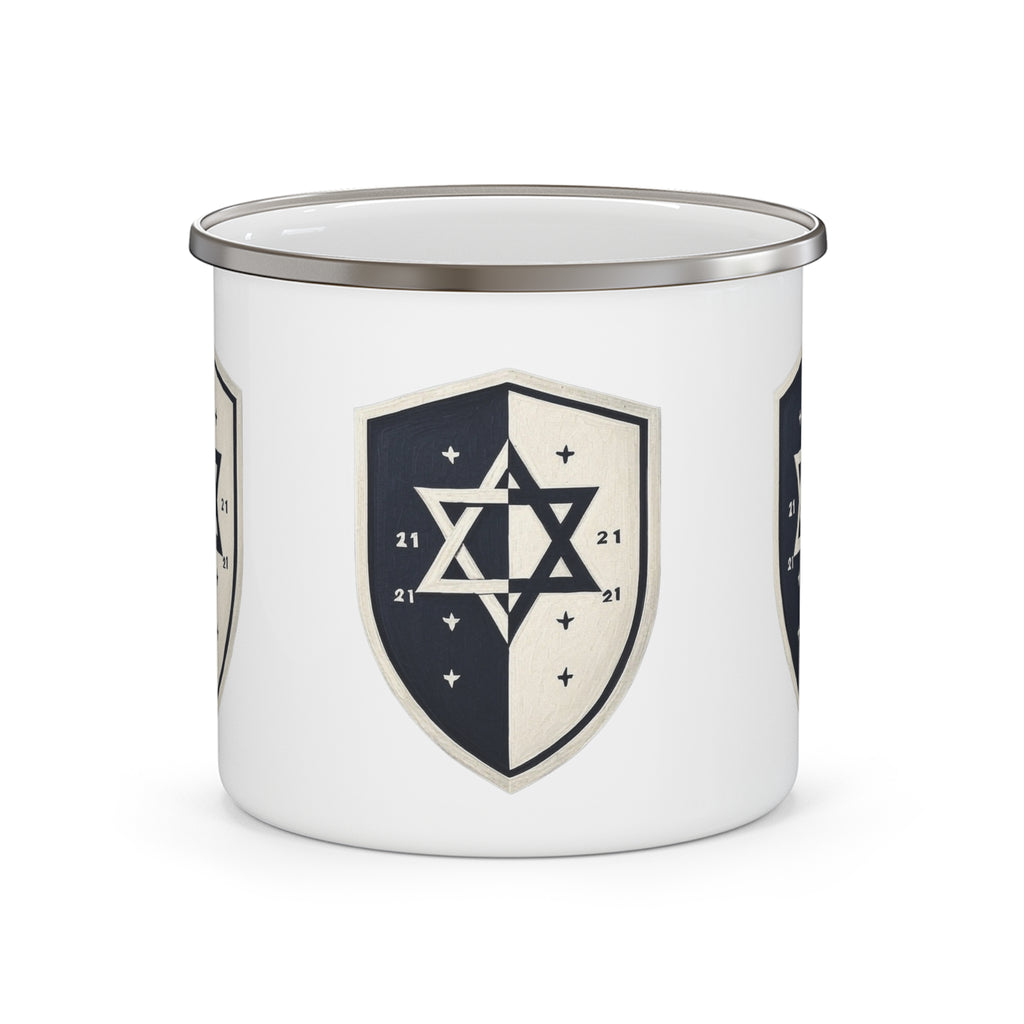 Black and White Shield Enamel Camping Mug - American Zionist