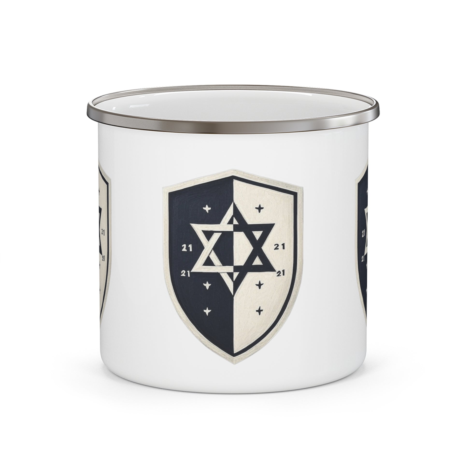 Black and White Shield Enamel Camping Mug - American Zionist
