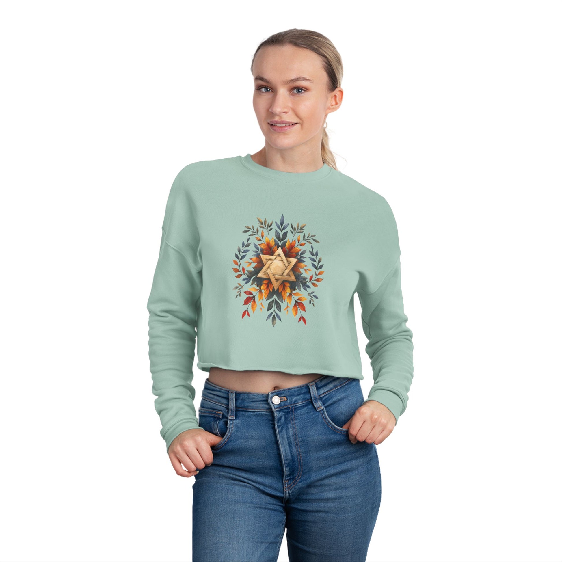 Star of David Wreath Transparent Women's Cropped Sweatshirt - American Zionist