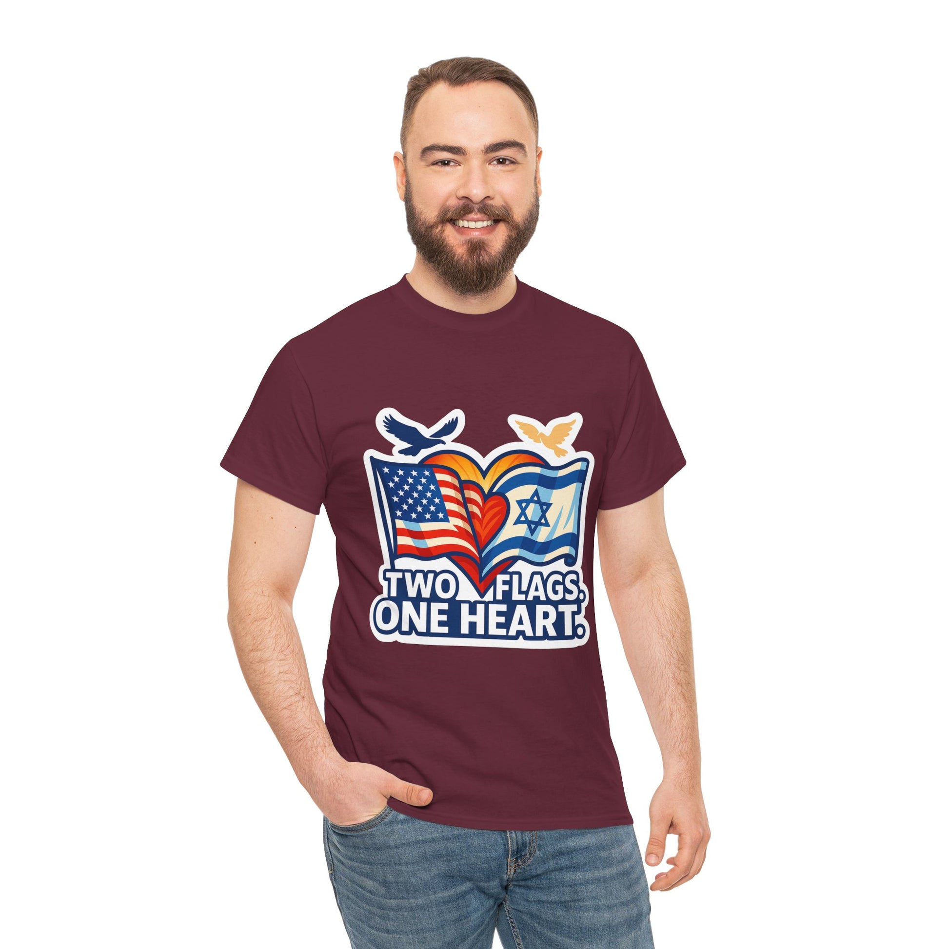 Two Flags One Heart Unisex Heavy Cotton Tee - American Zionist