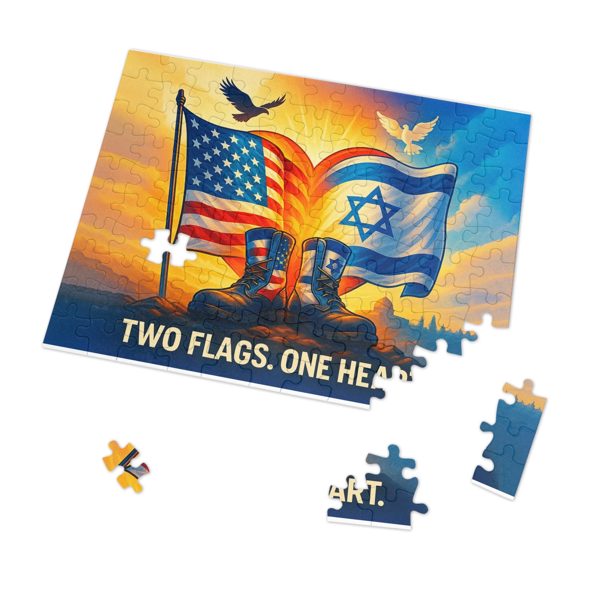 Two Flags One Heart Jigsaw Puzzle with Tin - American Zionist