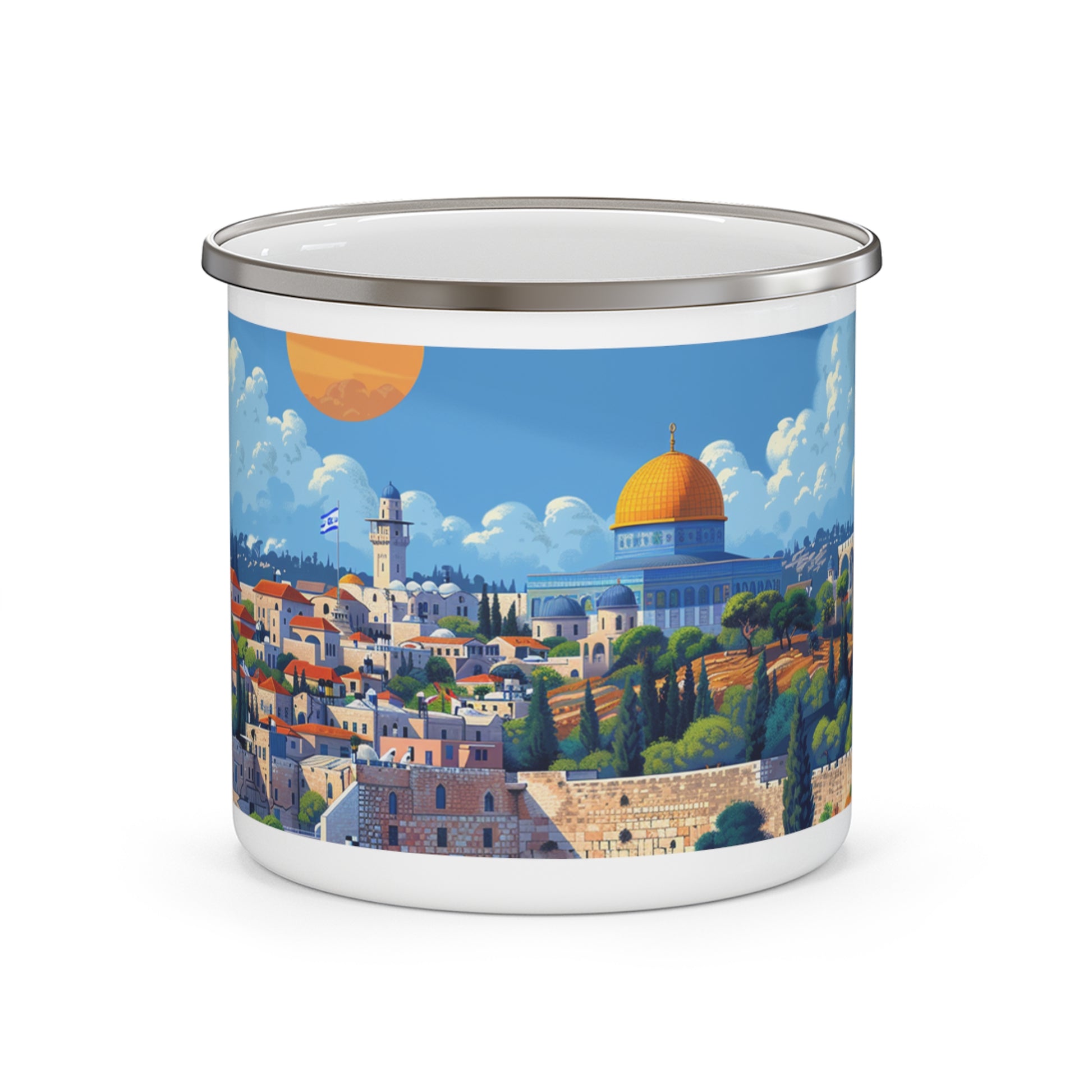Jerusalem City Skyline Enamel Camping Mug - American Zionist
