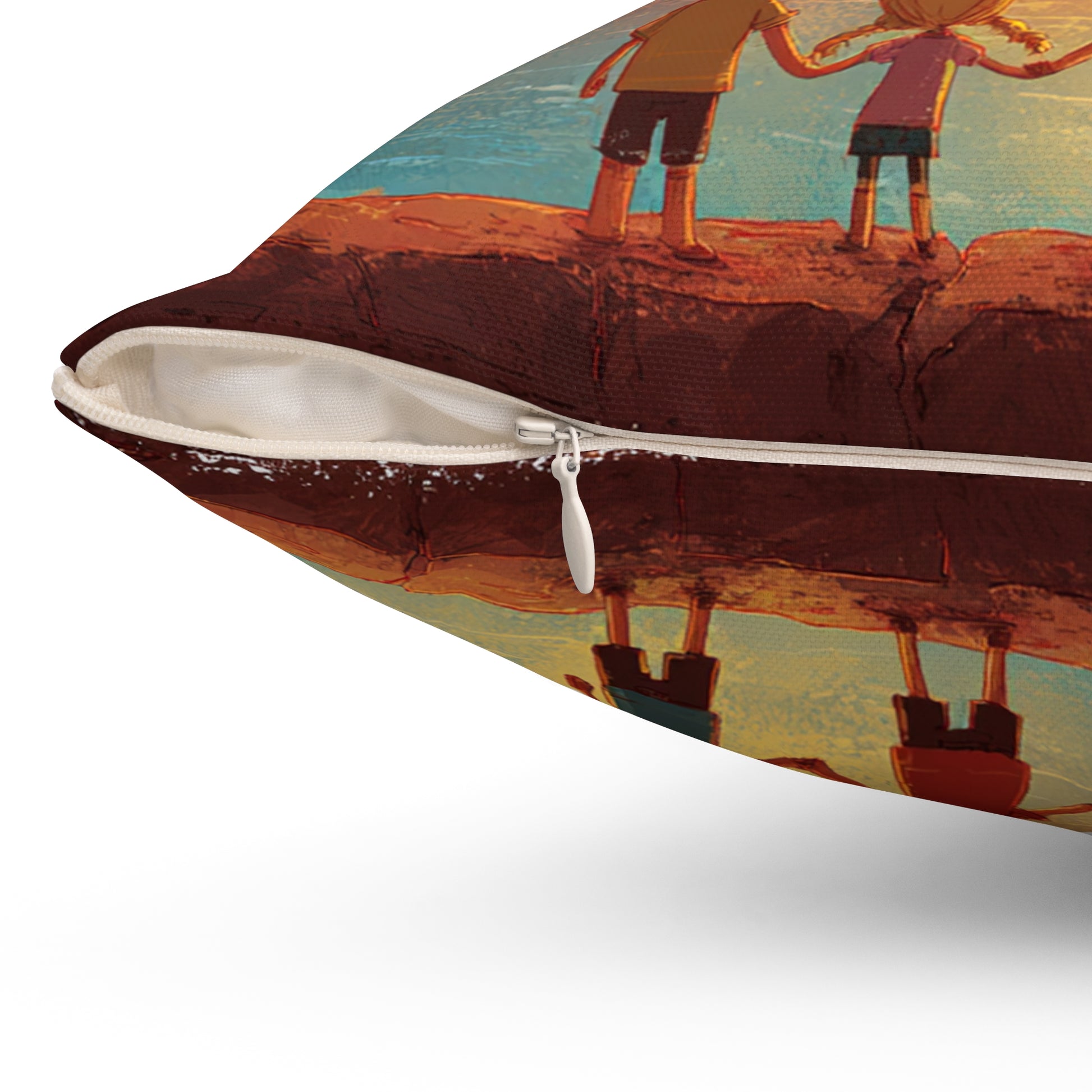 Jewish Kids Over Sunset Spun Polyester Square Pillow - American Zionist