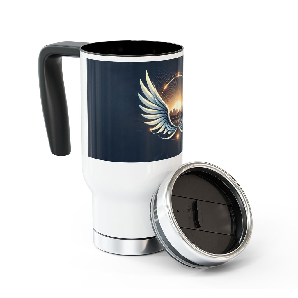 Sunset Wings Stainless Steel Travel Mug with Handle, 14oz - American Zionist