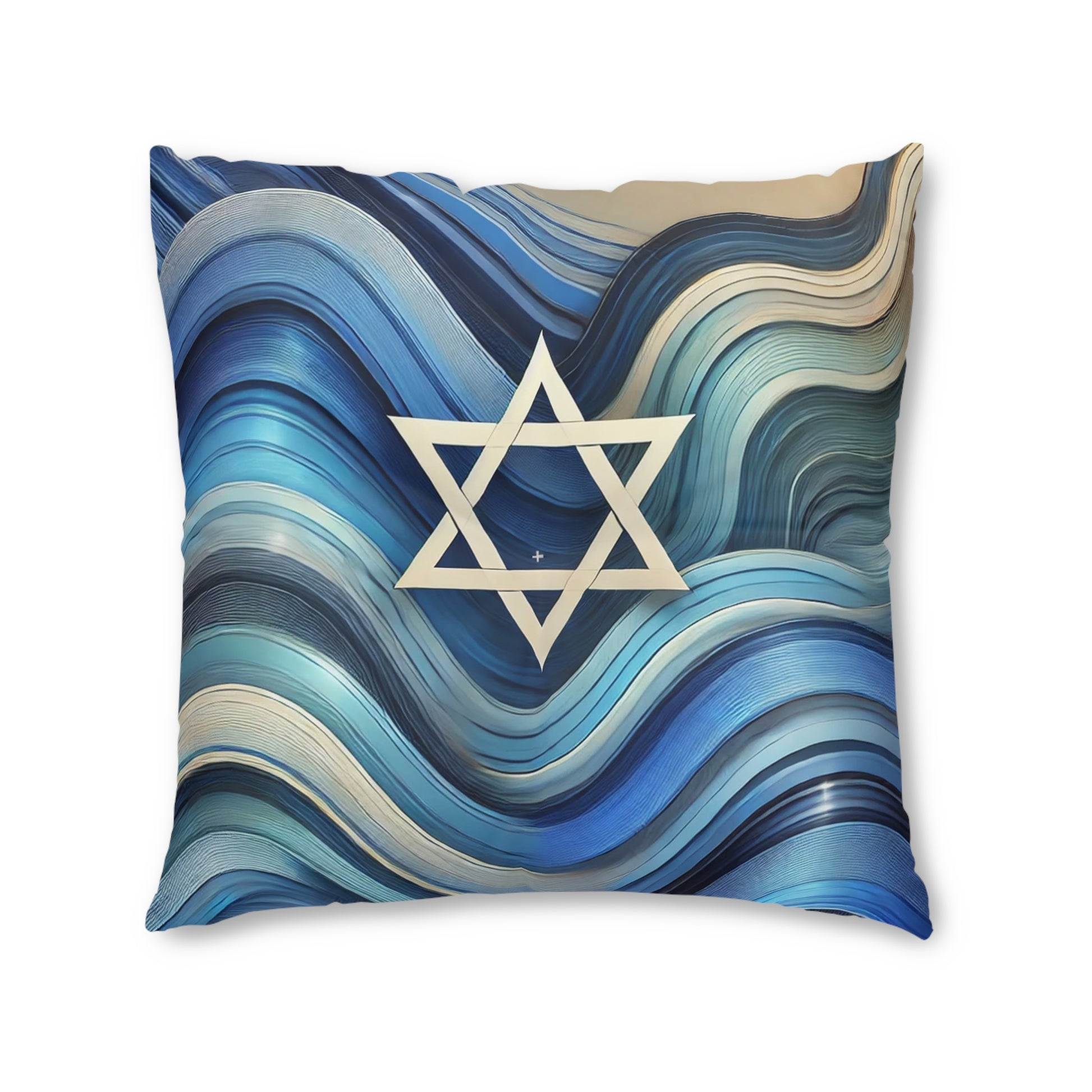 Blue Wave Star Flow Tufted Floor Pillow, Square - American Zionist