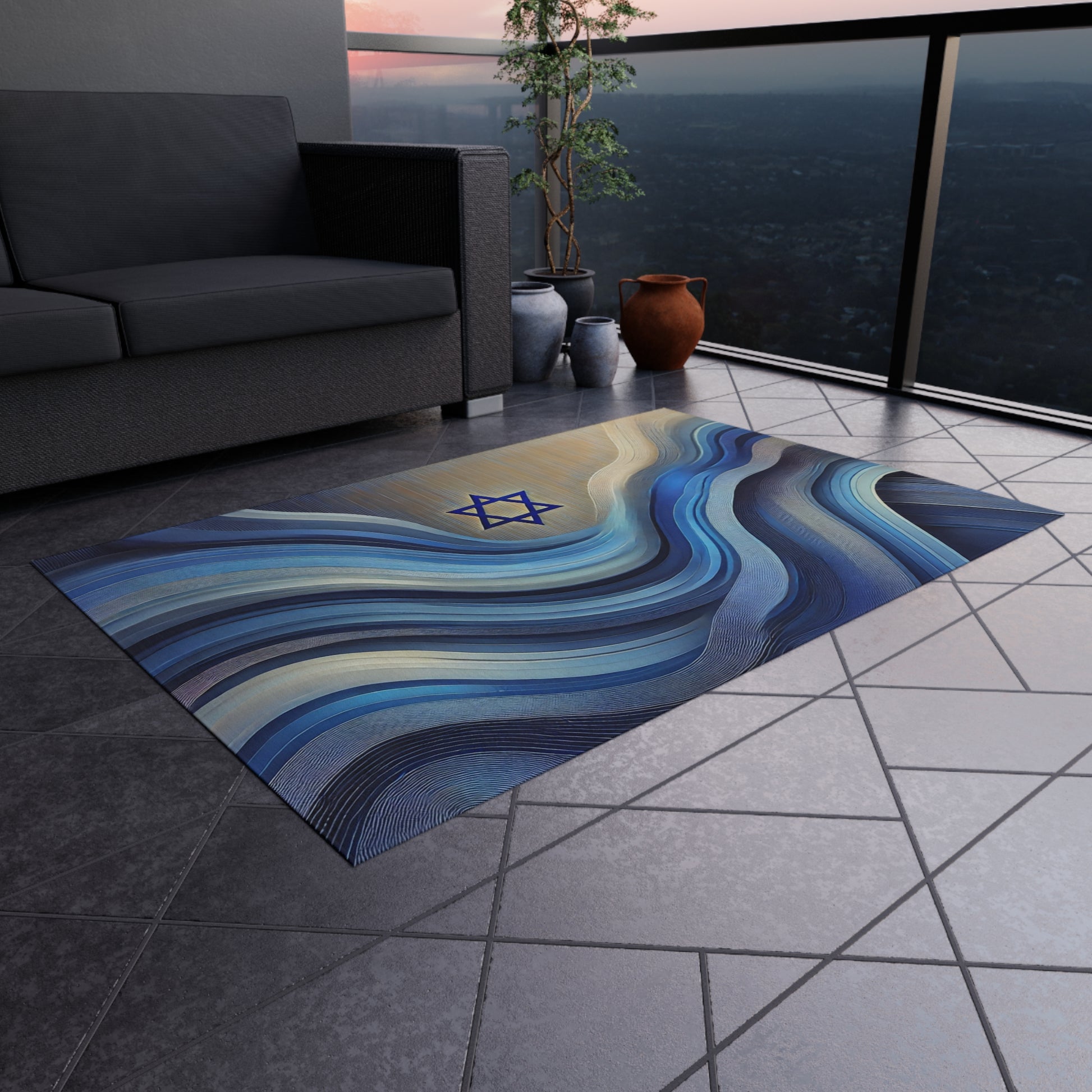 Ocean Flow Star Outdoor Rug - American Zionist