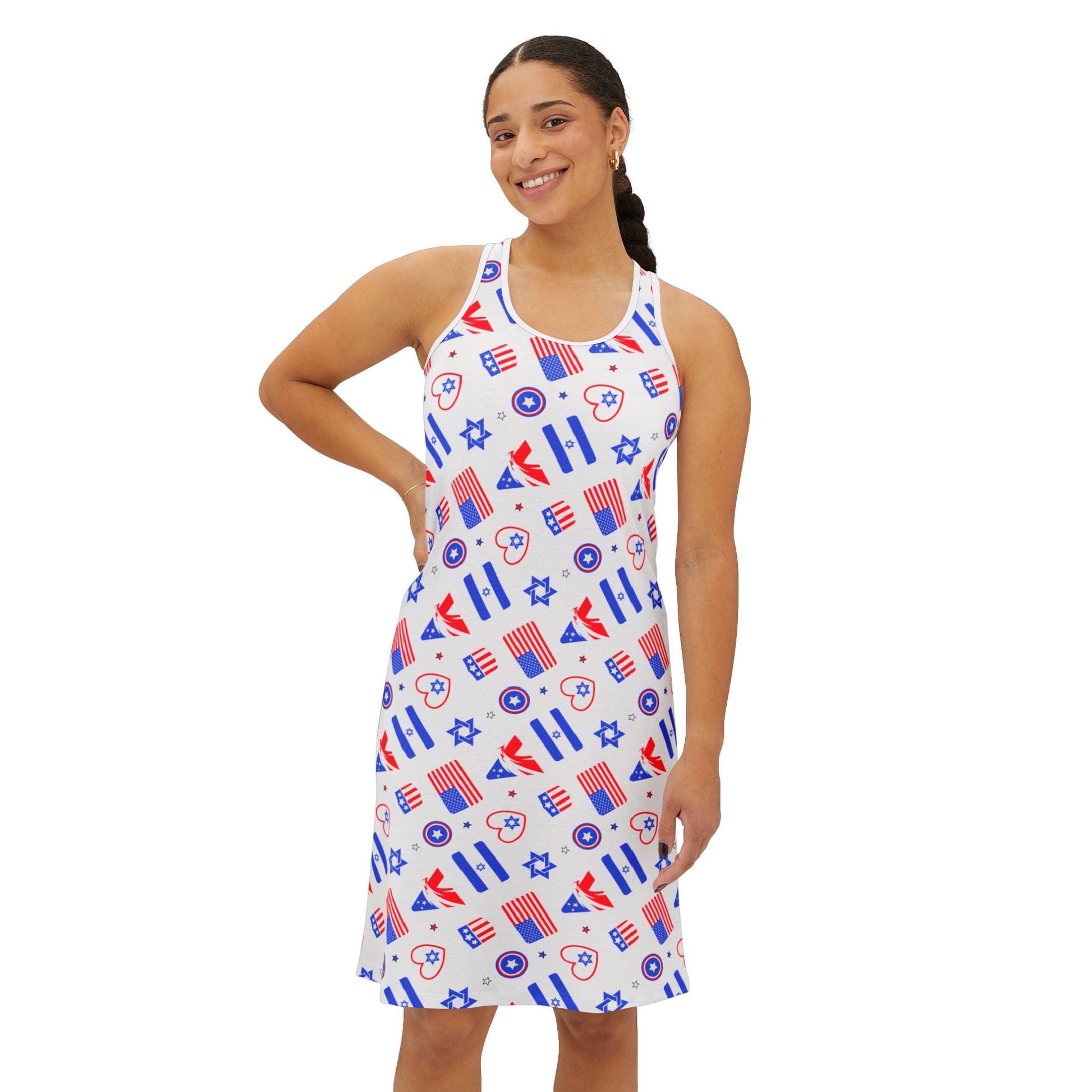 Zionist Heart Pattern Women's Racerback Dress (AOP) - American Zionist