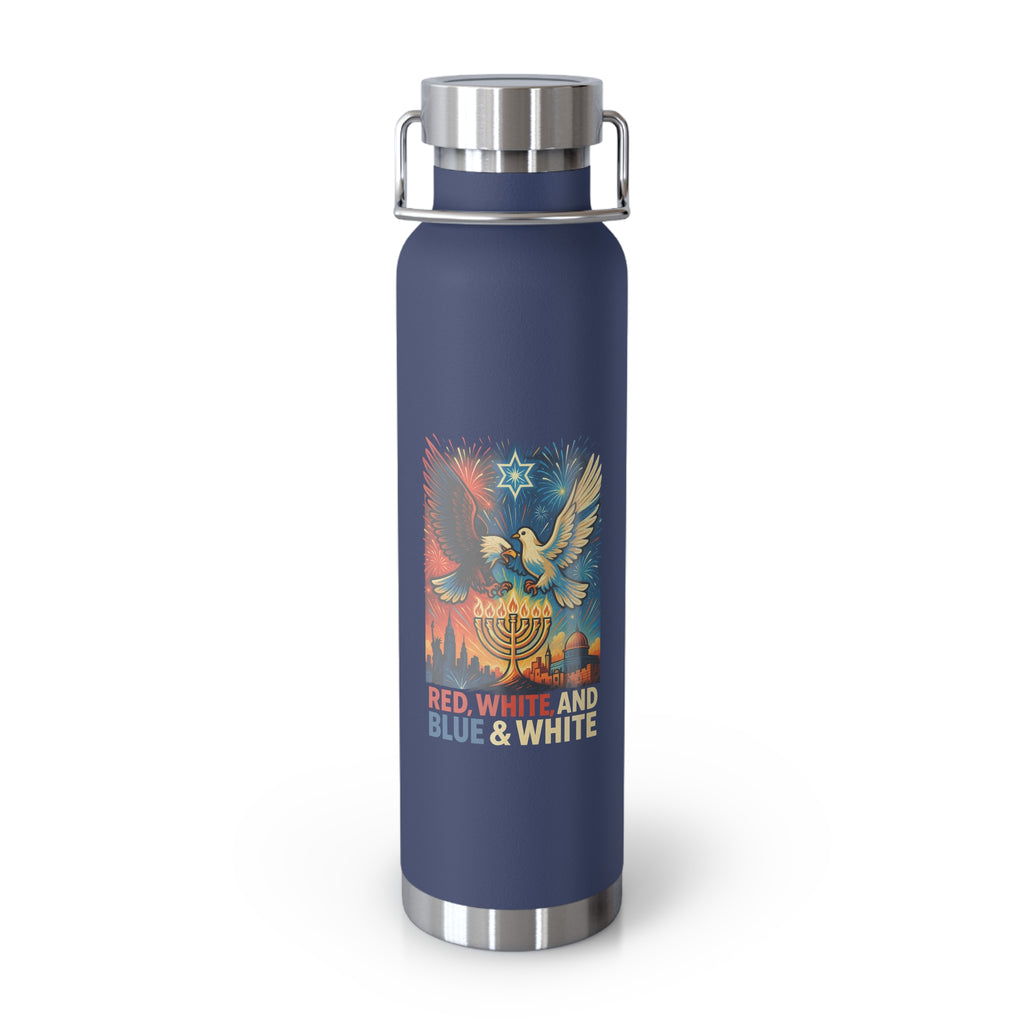 Red White and Blue Copper Vacuum Insulated Bottle, 22oz - American Zionist