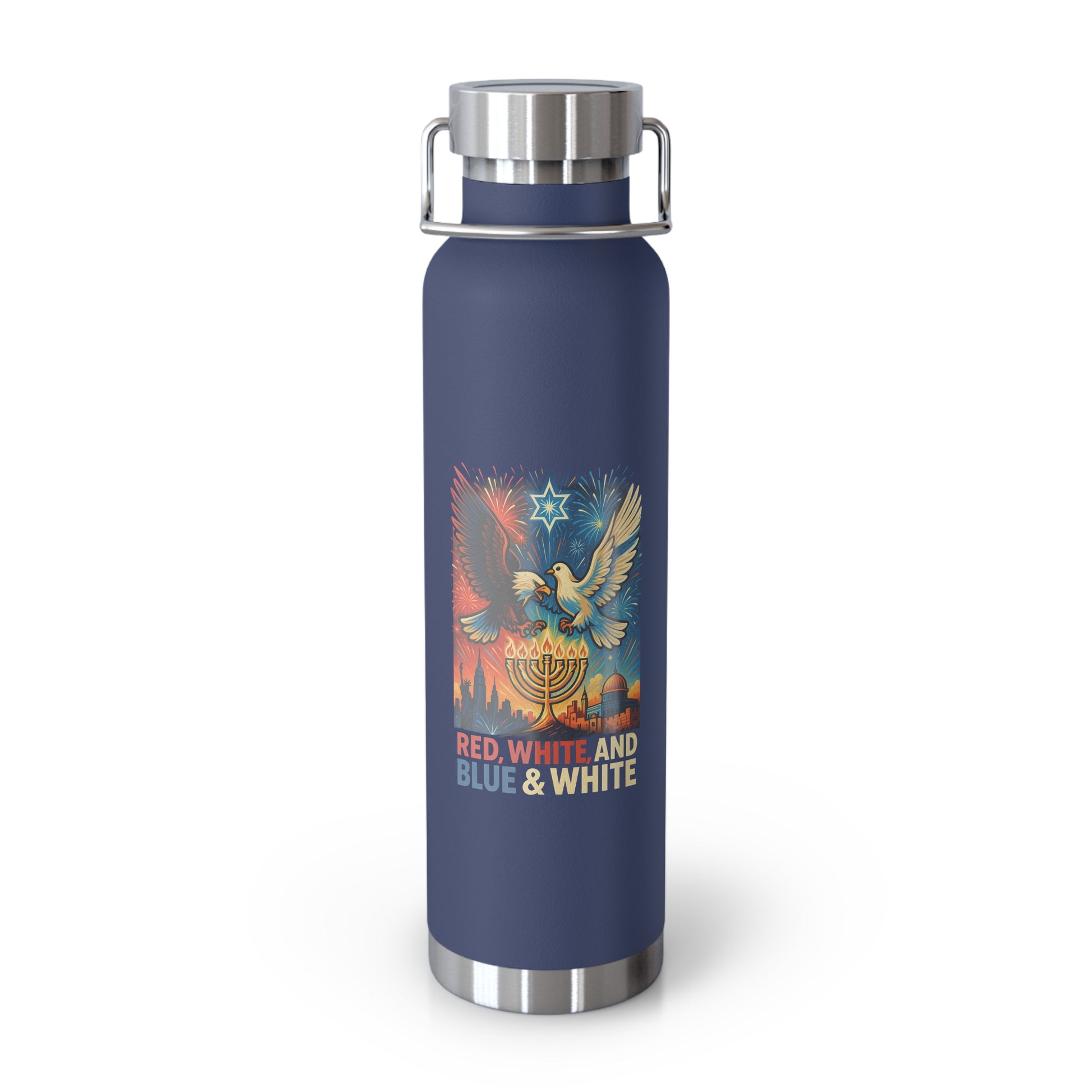 Red White and Blue Copper Vacuum Insulated Bottle, 22oz - American Zionist