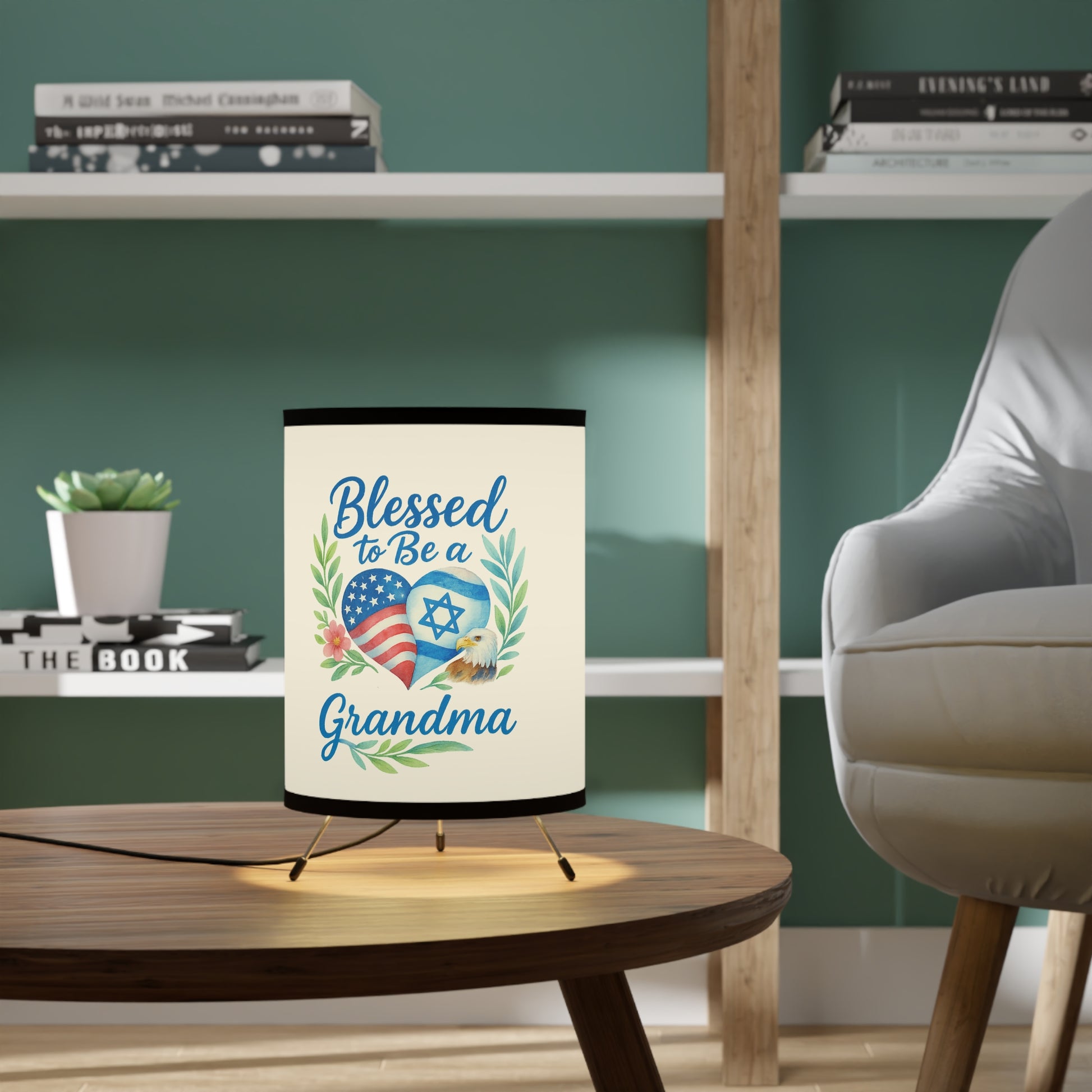 Blessed To Be A Grandma Tripod Lamp with High - Res Printed Shade - American Zionist