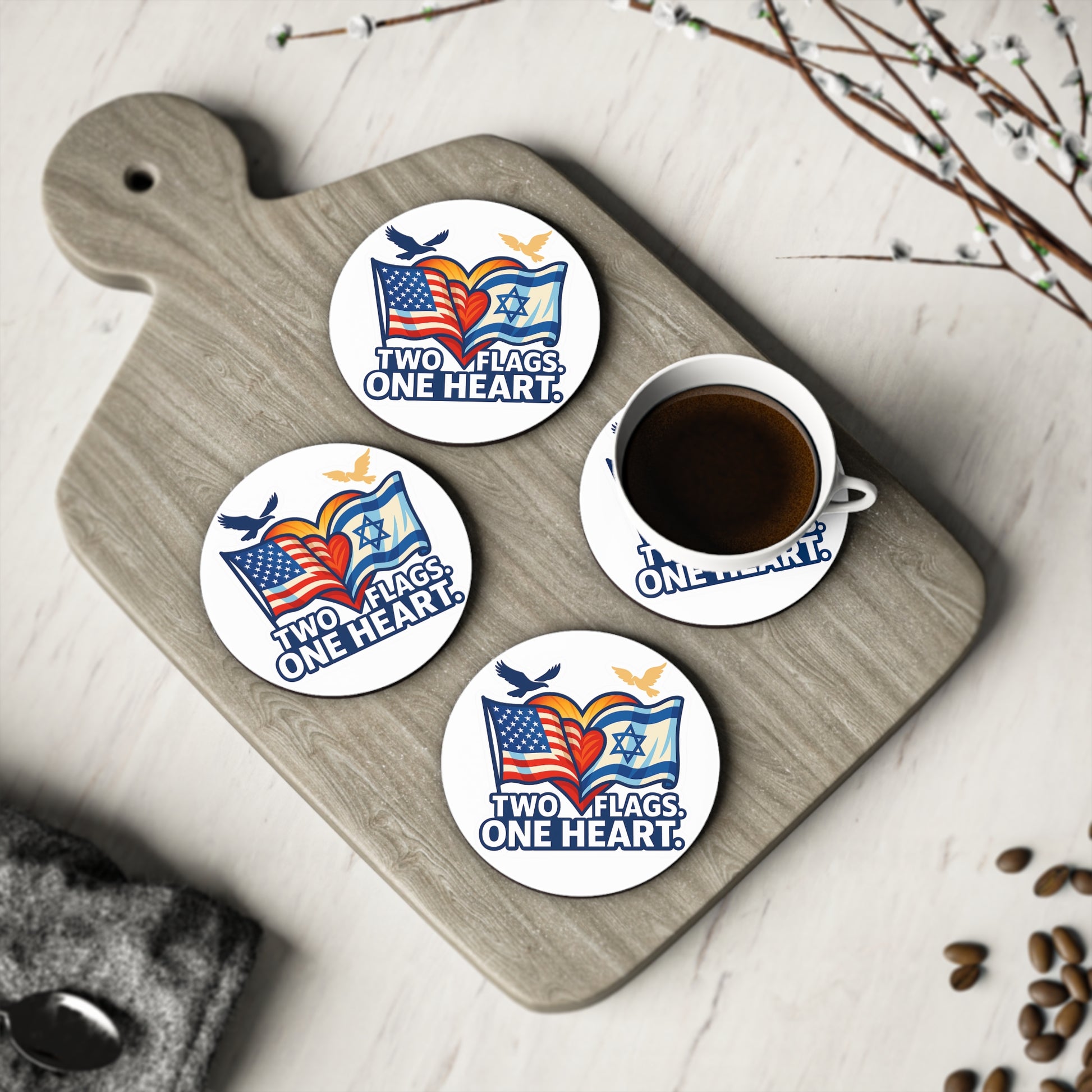 Two Flags. One Heart Coasters - American Zionist