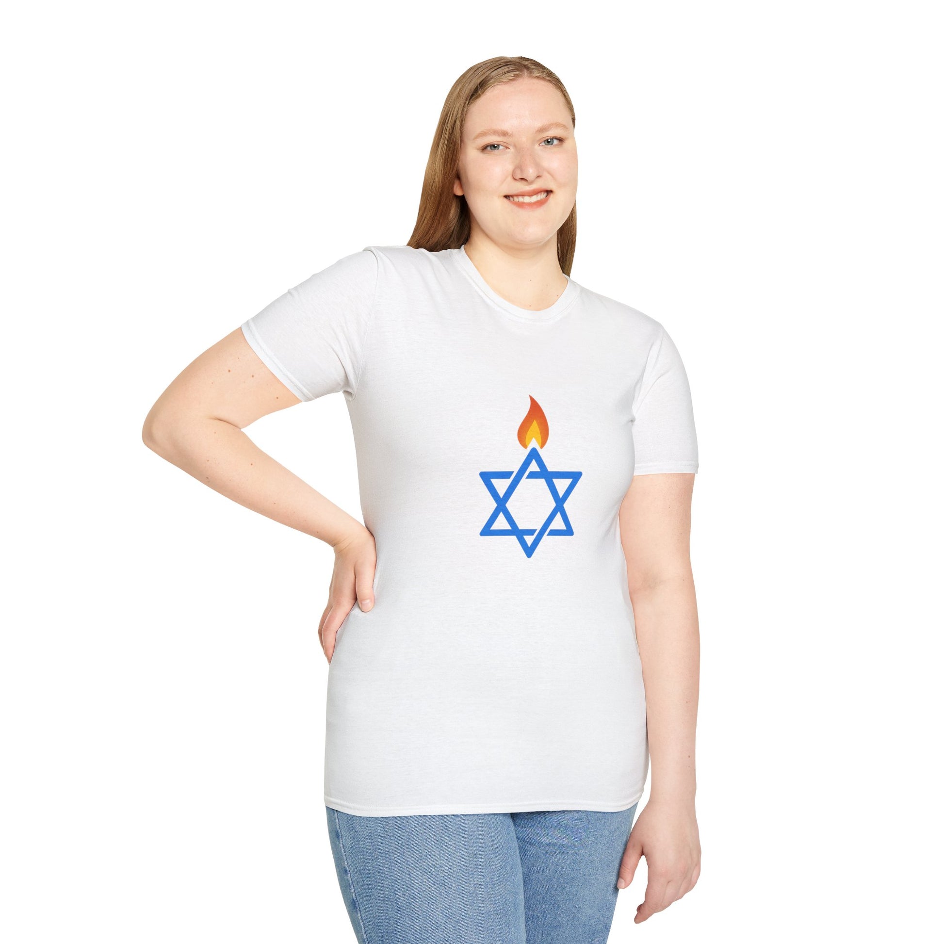 Fire Stars Of David Unisex Softstyle T-Shirt - American Zionist