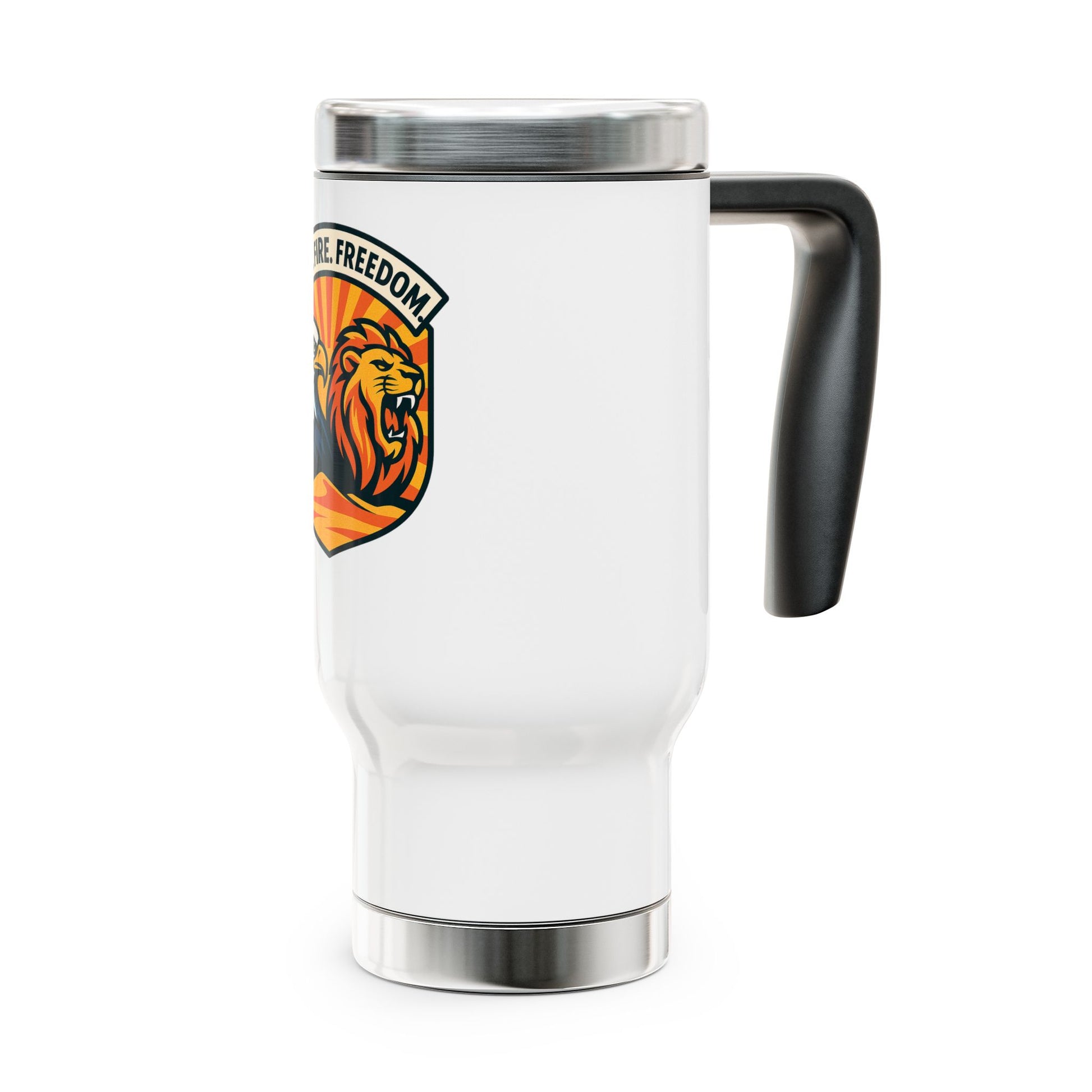 Lions Eagles Rise Stainless Steel Travel Mug with Handle, 14oz - American Zionist