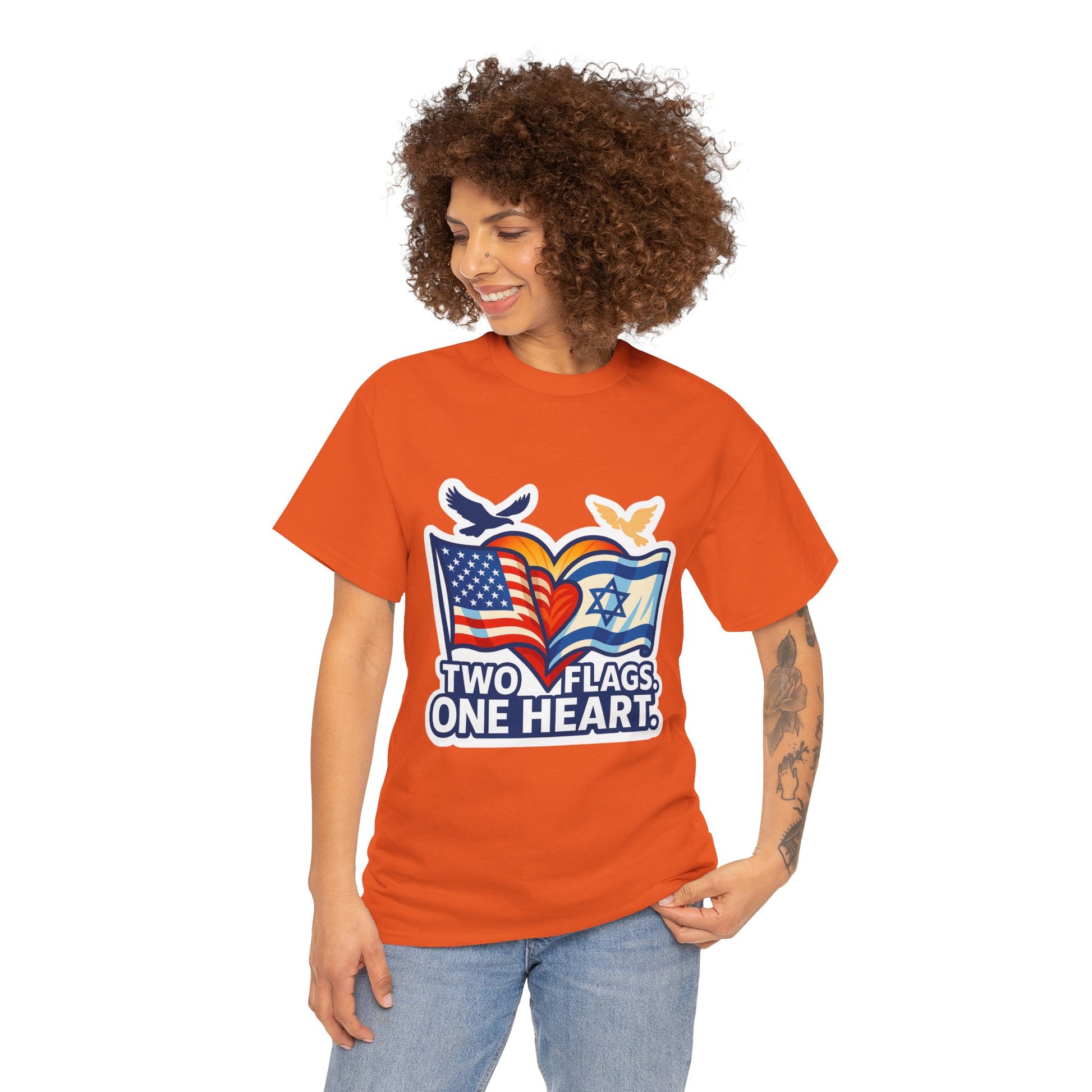 Two Flags One Heart Unisex Heavy Cotton Tee - American Zionist