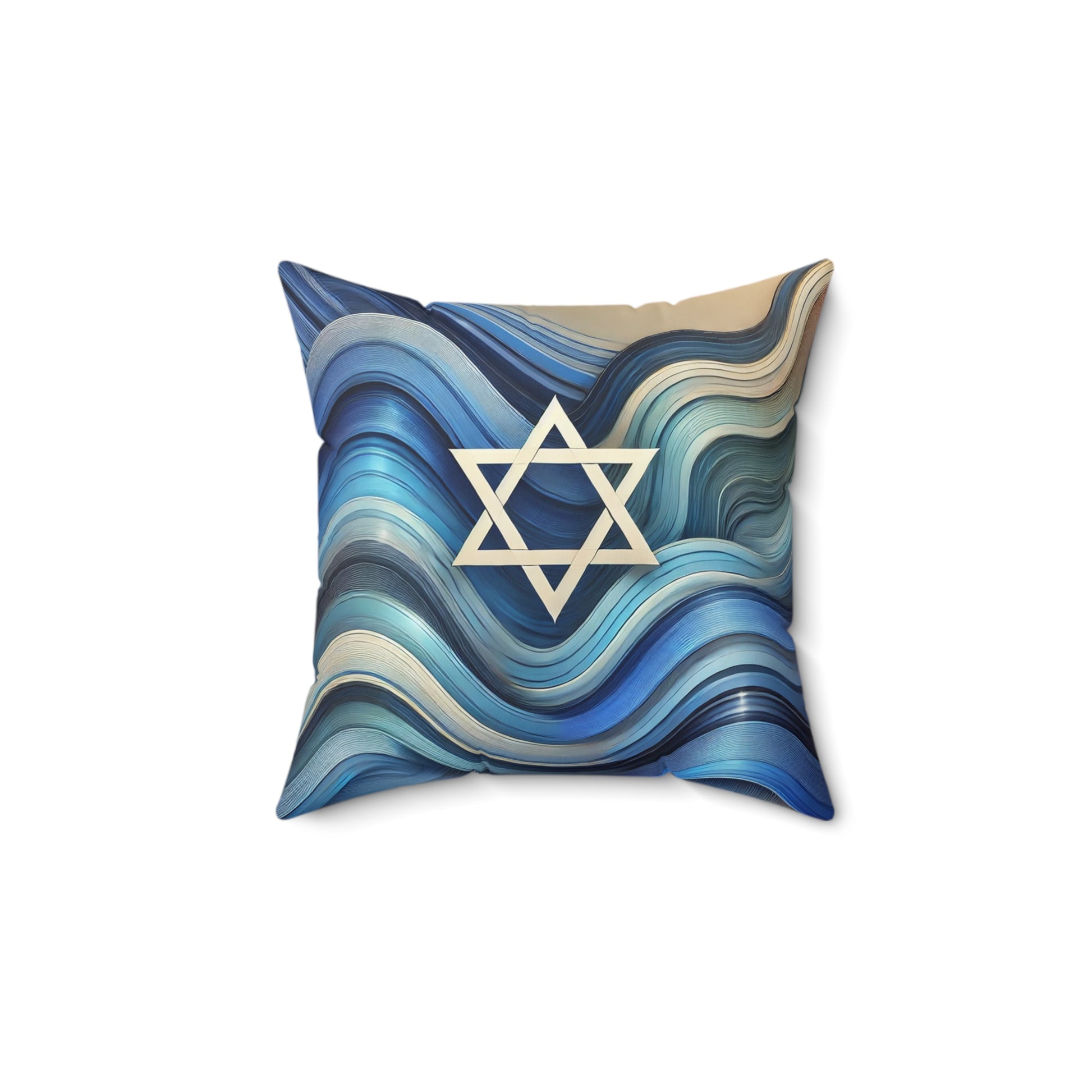 Blue Wave Star Flow Spun Polyester Square Pillow - American Zionist