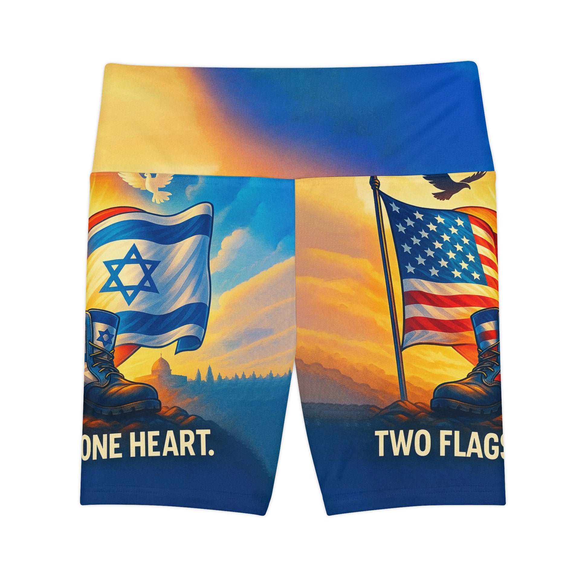Two Flags One Heart Women's Workout Shorts (AOP) - American Zionist