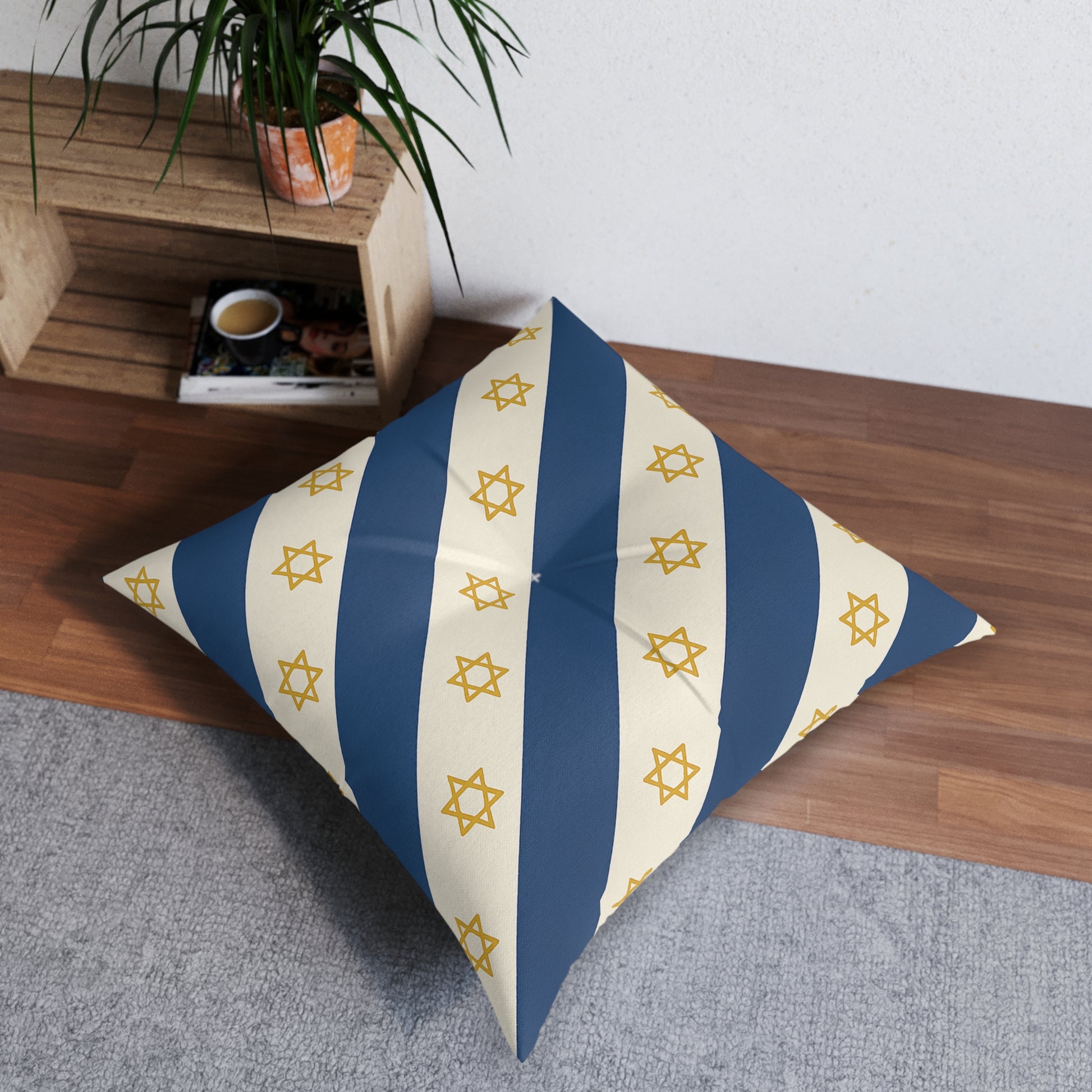 Israel Regalia Stripe Tufted Floor Pillow, Square - American Zionist
