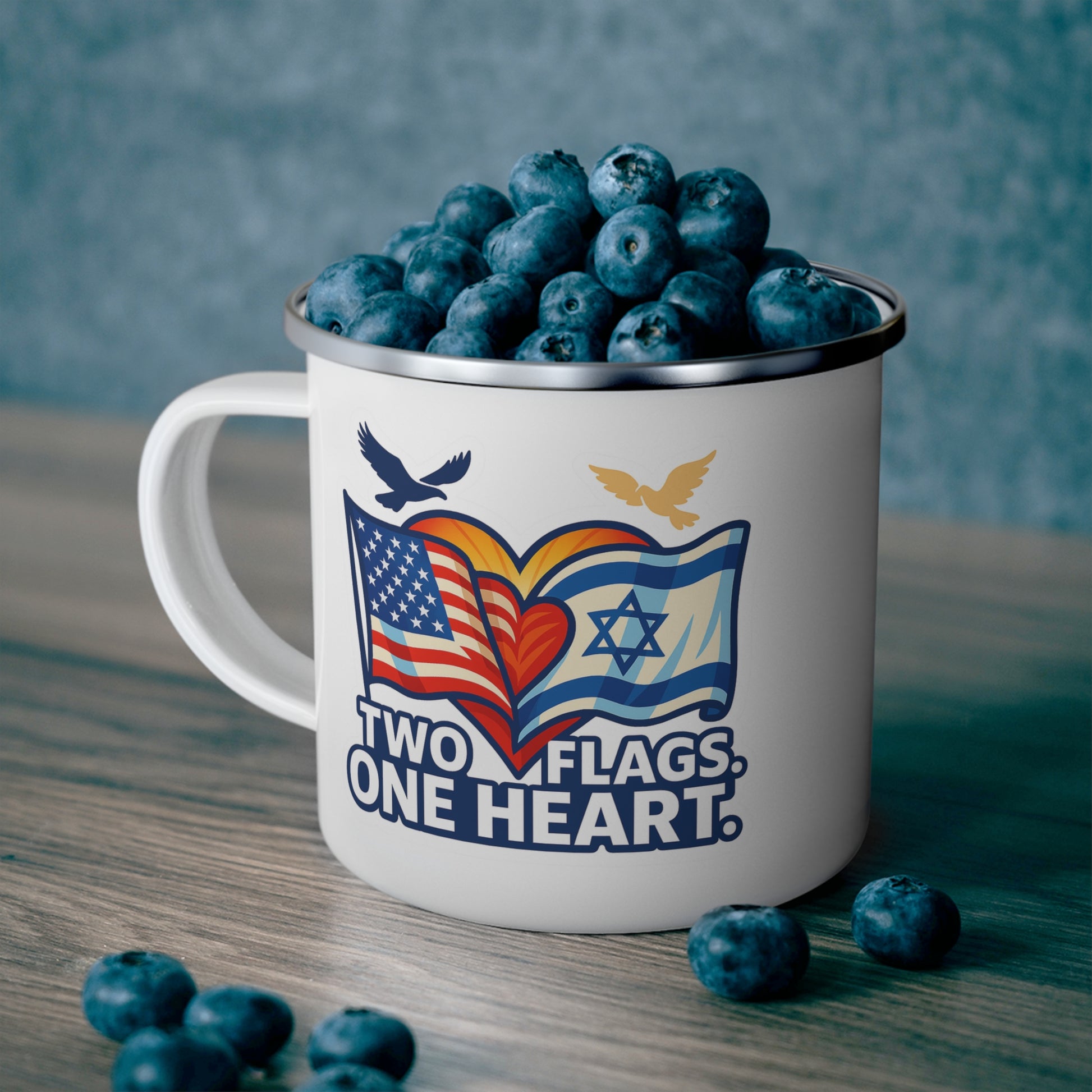 Two Flags. One Heart Enamel Camping Mug - American Zionist
