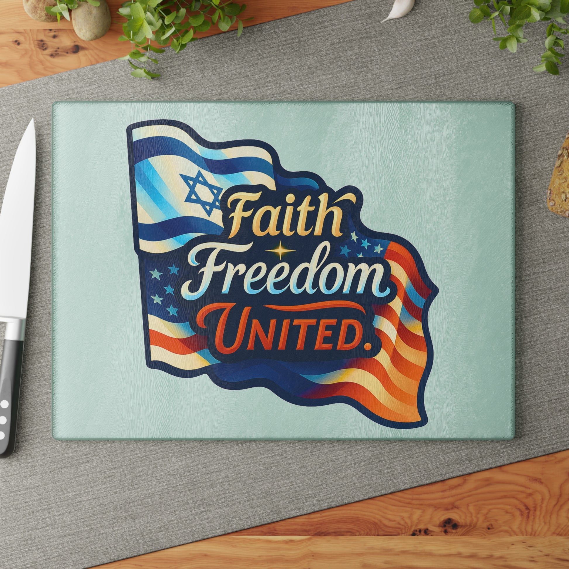 Faith Freedom United Glass Cutting Board - American Zionist