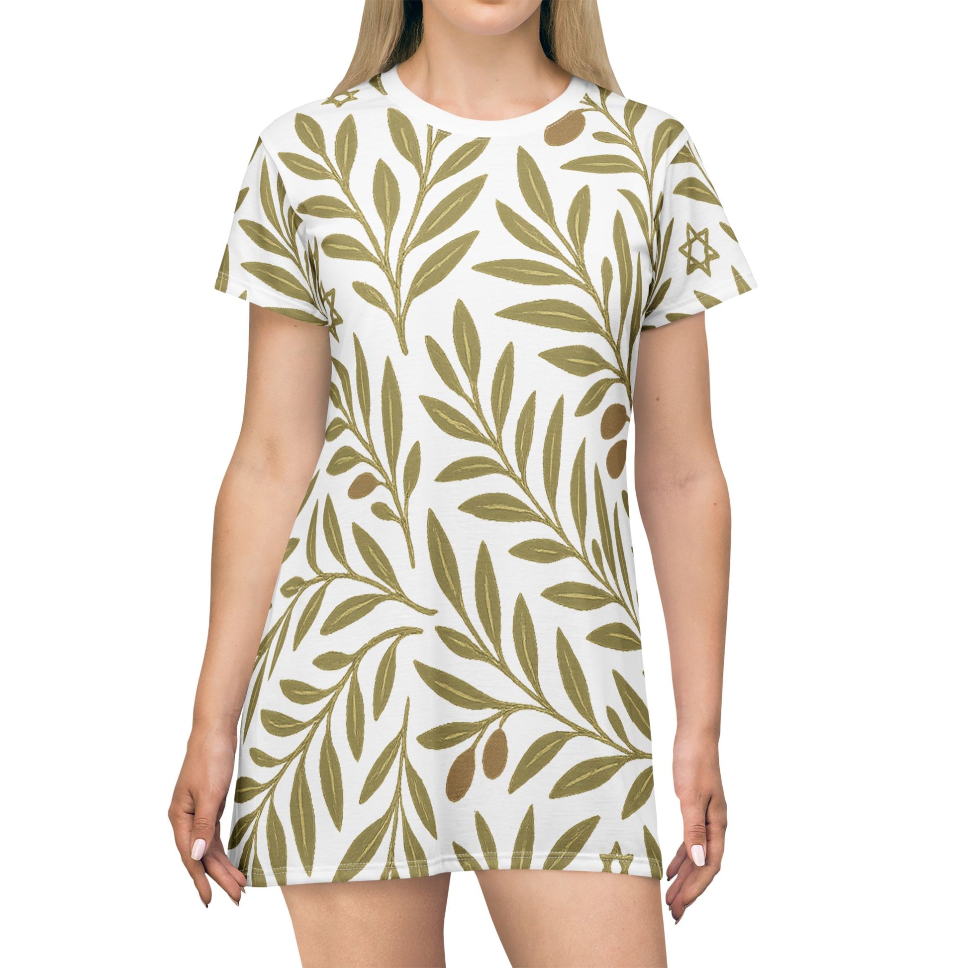 Olive Bloom T-Shirt Dress (AOP) - American Zionist