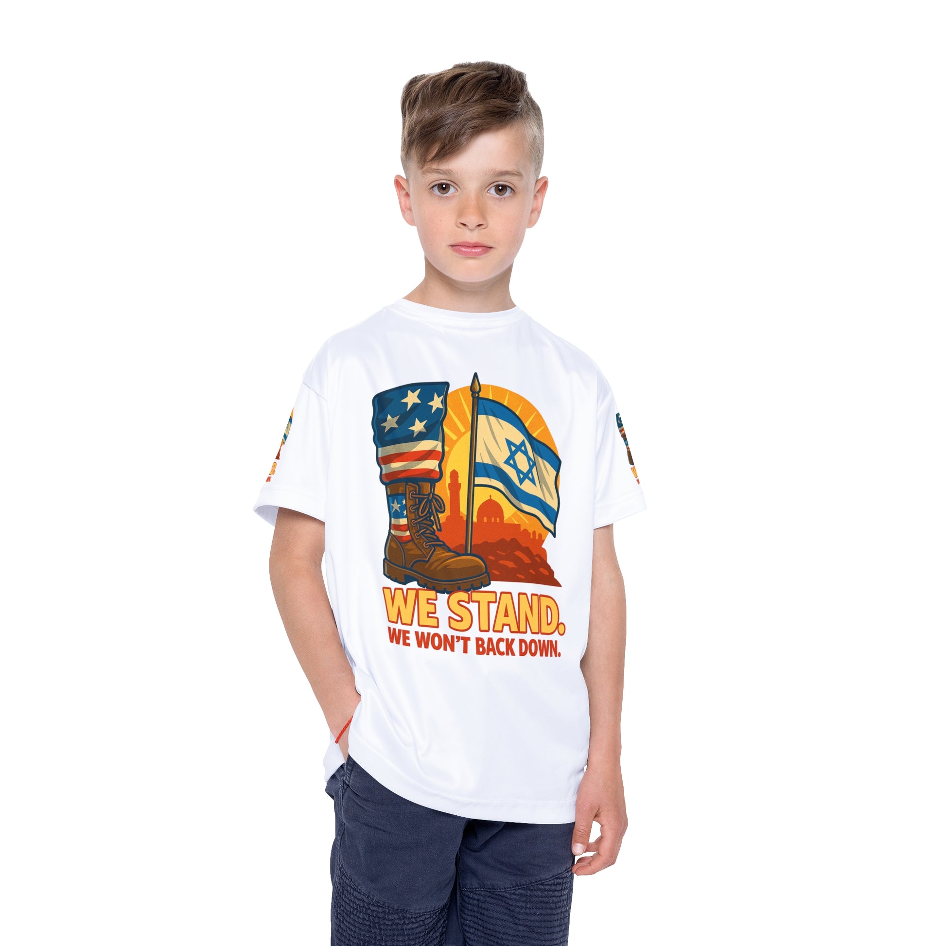 We Stand Kids Sports Jersey (AOP) - American Zionist