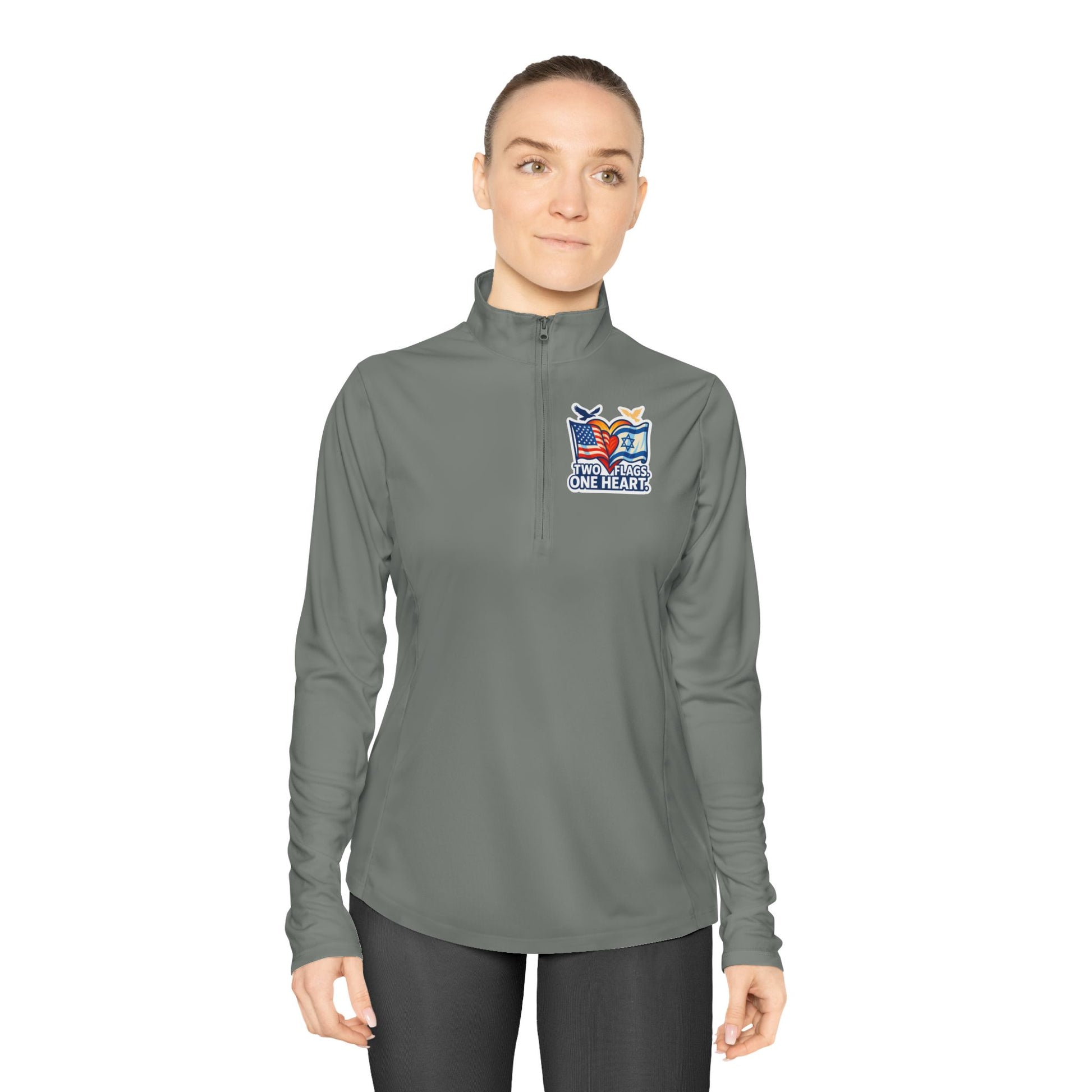 Two Flags. One Heart Ladies Quarter - Zip Pullover - American Zionist