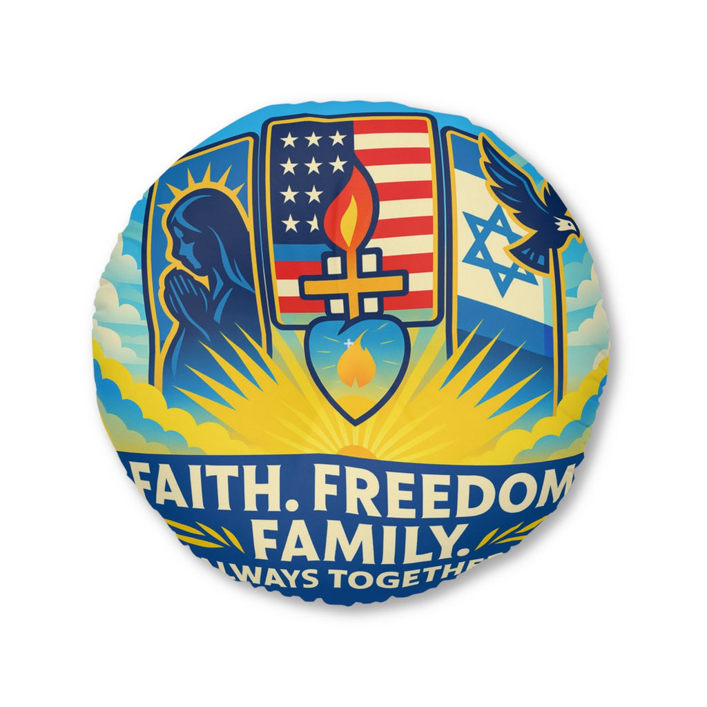 Guided by Faith's Flame Tufted Floor Pillow, Round - American Zionist