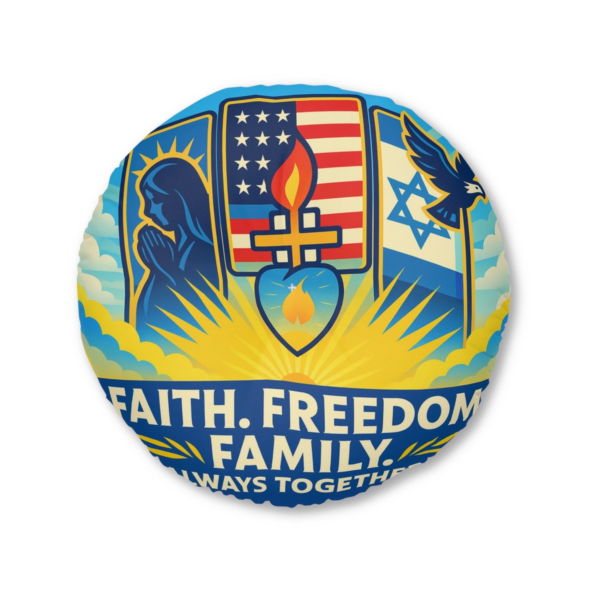 Guided by Faith's Flame Tufted Floor Pillow, Round - American Zionist