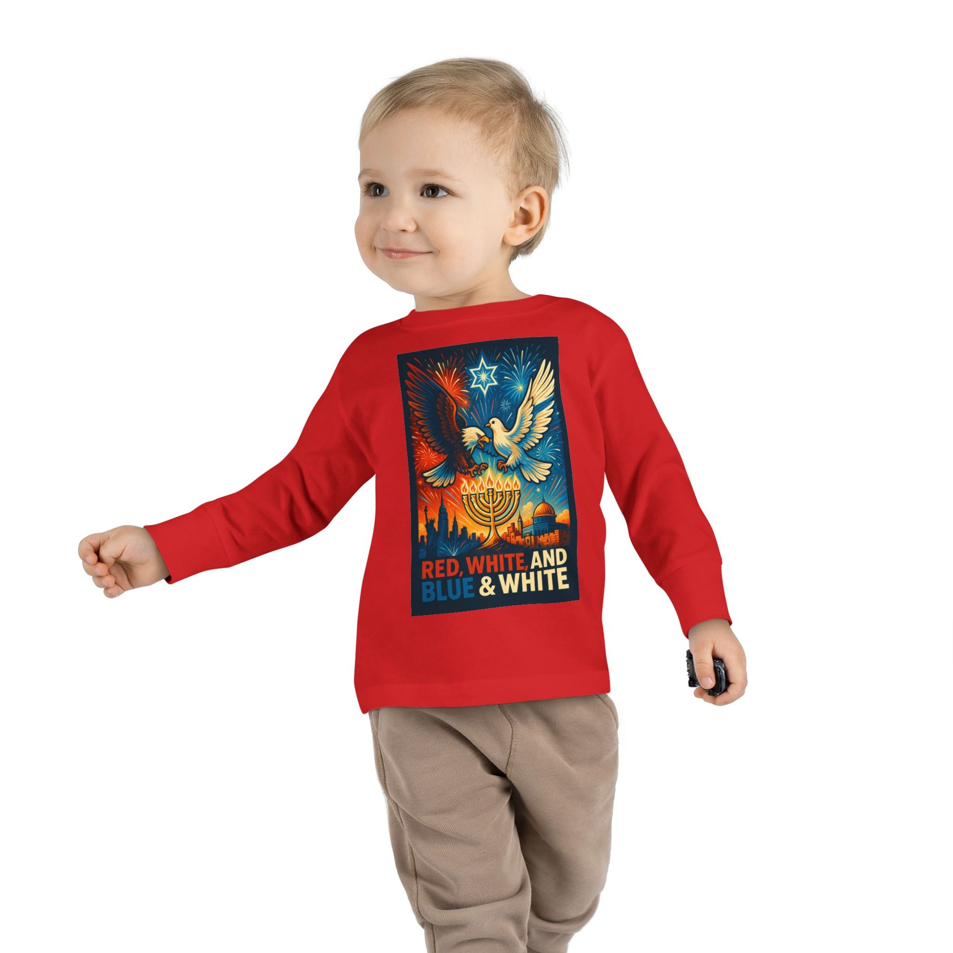 Red White and Blue Toddler Long Sleeve Tee - American Zionist