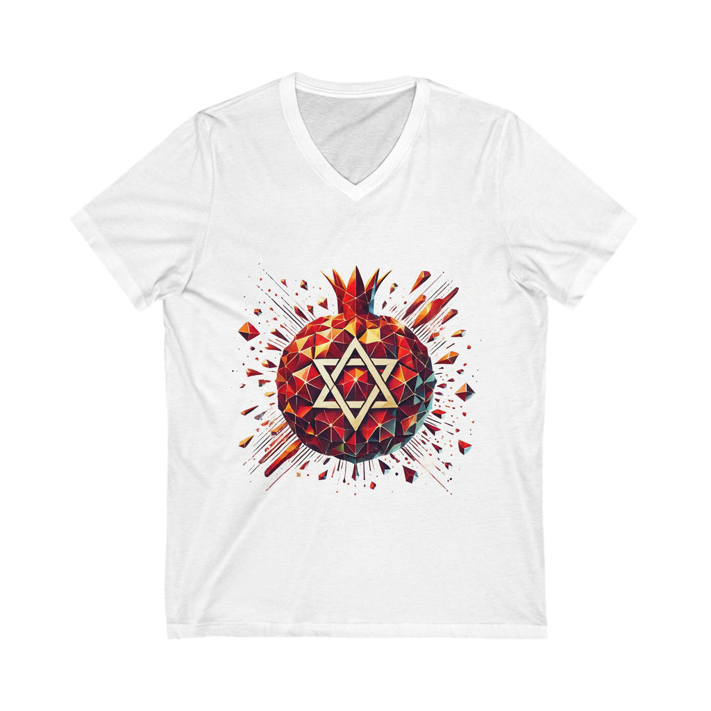 Pomegranate Star of David Unisex Jersey Short Sleeve V - Neck Tee - American Zionist