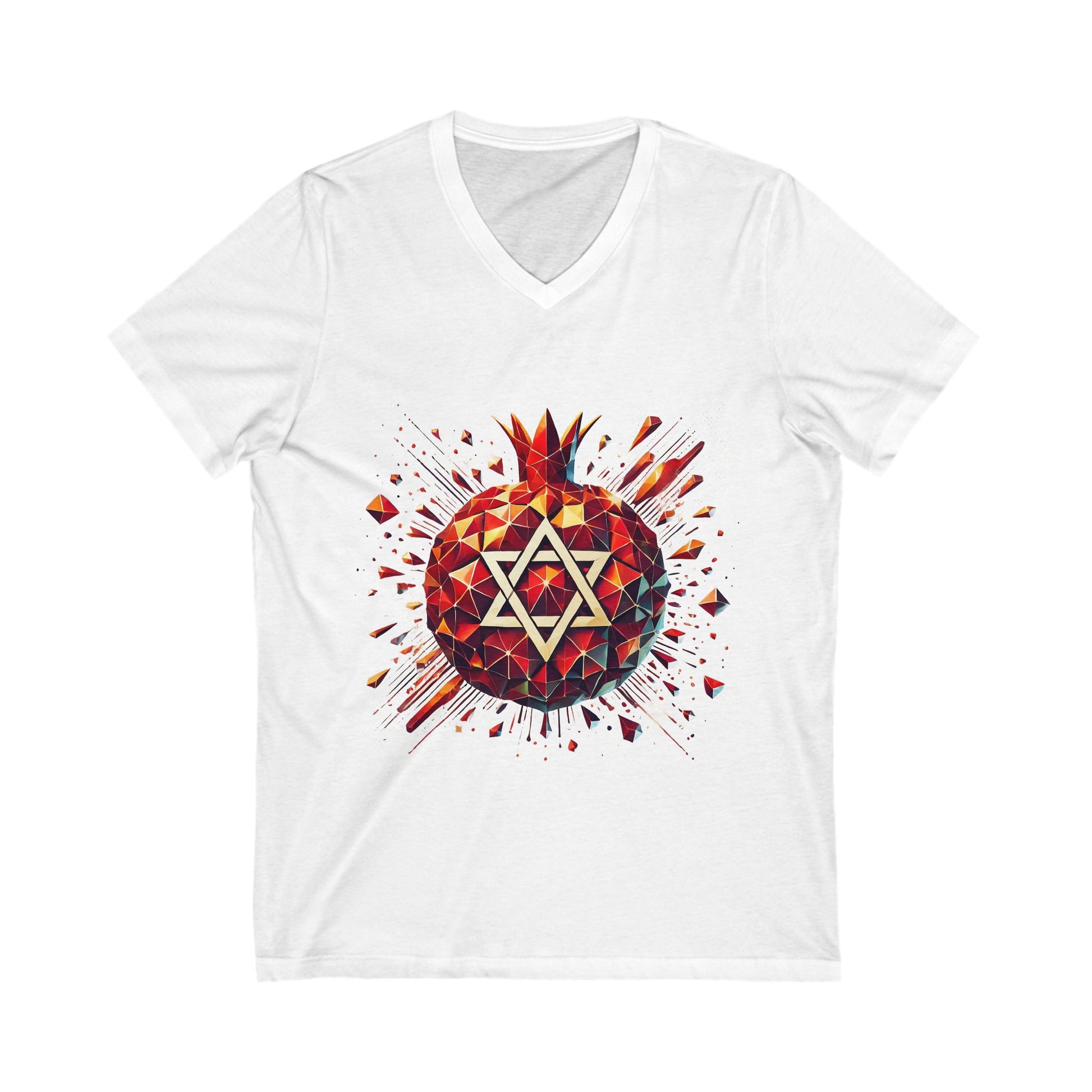 Pomegranate Star of David Unisex Jersey Short Sleeve V - Neck Tee - American Zionist