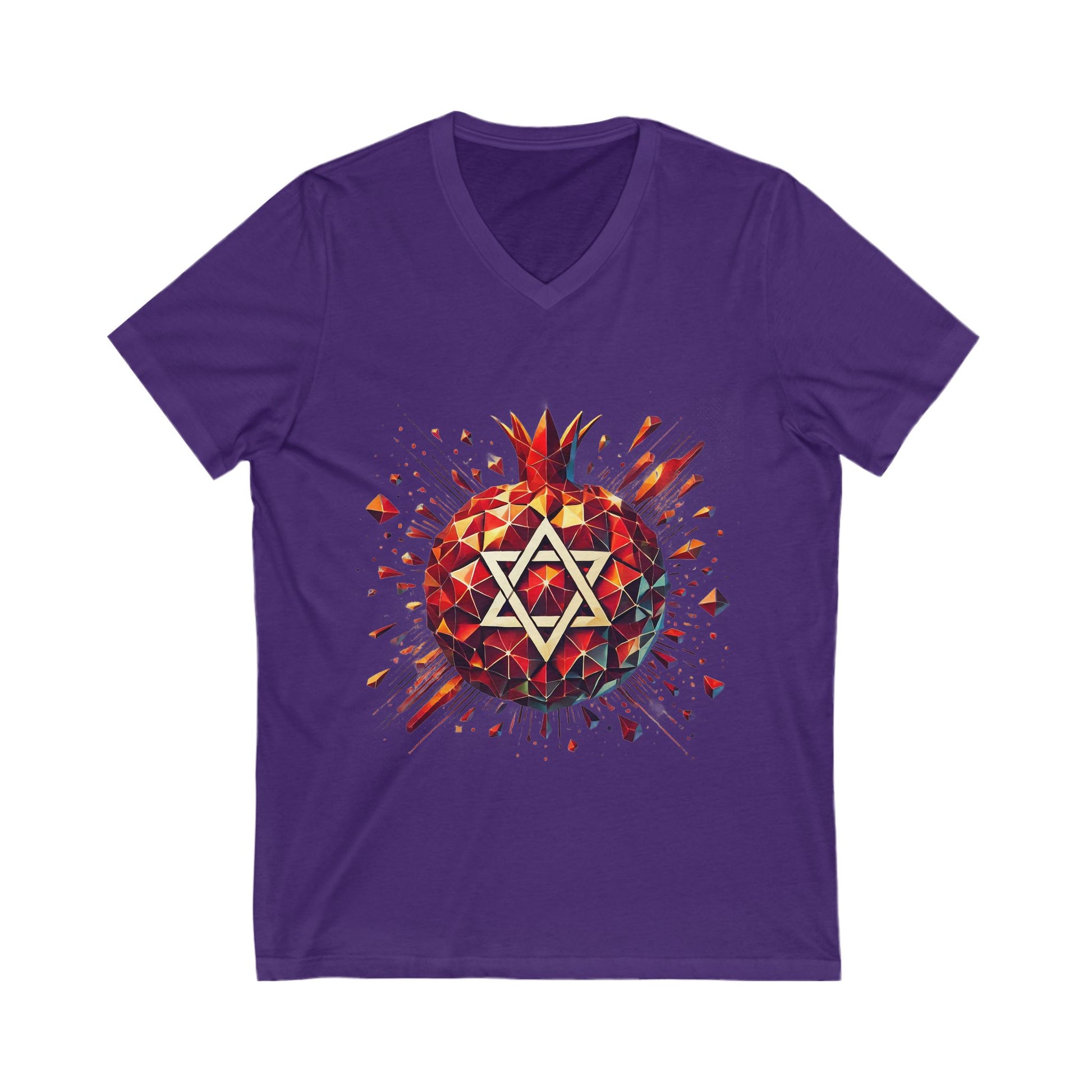 Pomegranate Star of David Unisex Jersey Short Sleeve V - Neck Tee - American Zionist