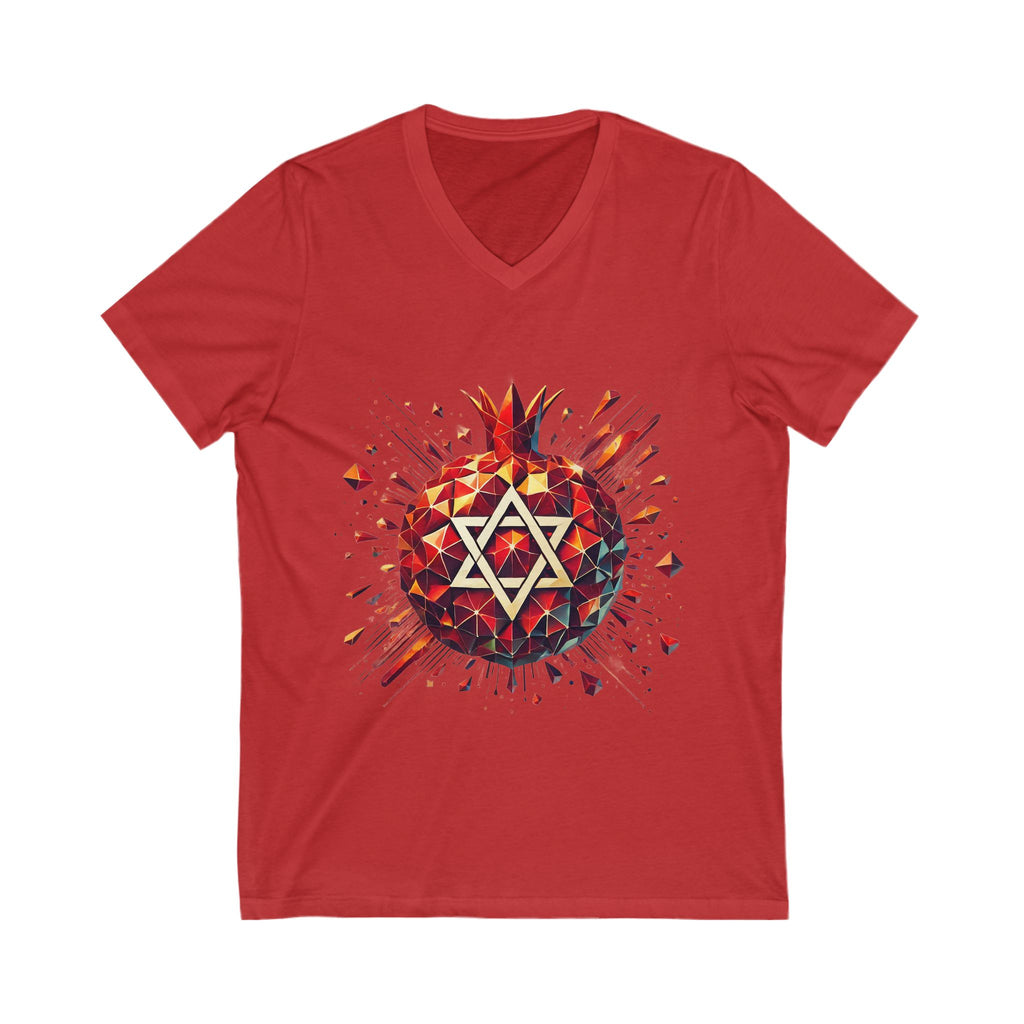 Pomegranate Star of David Unisex Jersey Short Sleeve V - Neck Tee - American Zionist