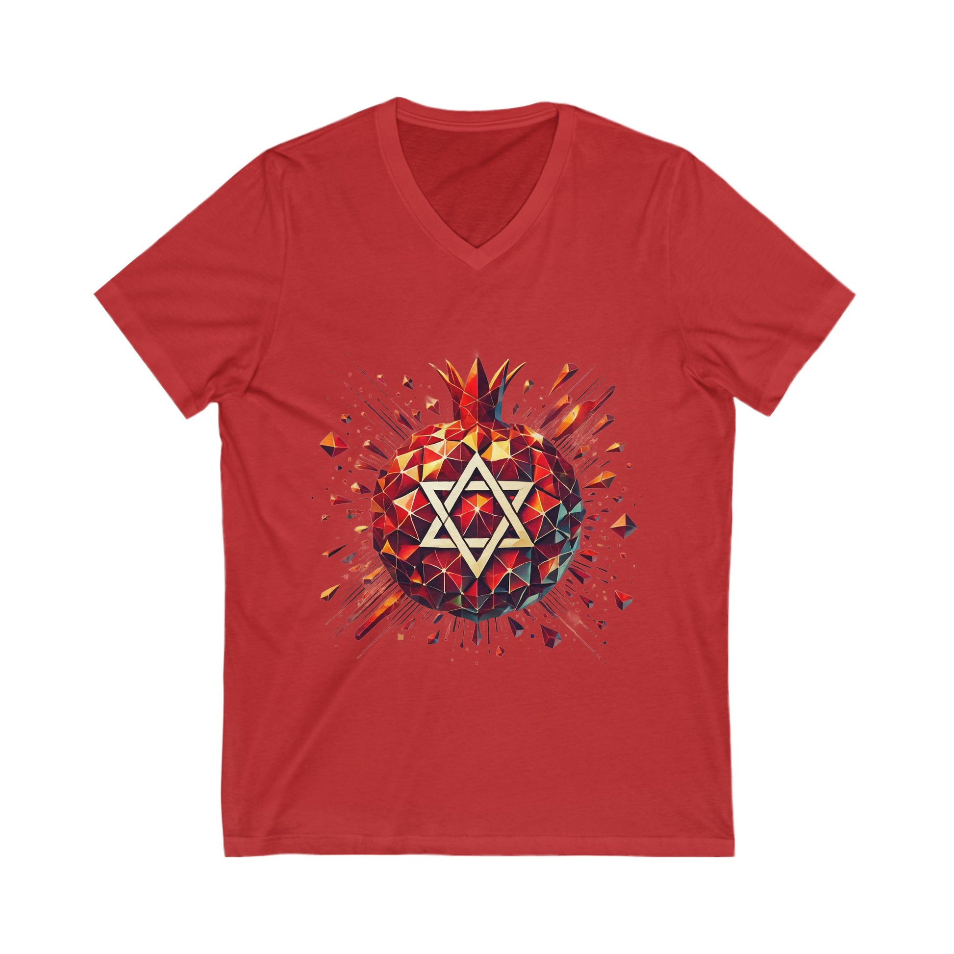 Pomegranate Star of David Unisex Jersey Short Sleeve V - Neck Tee - American Zionist
