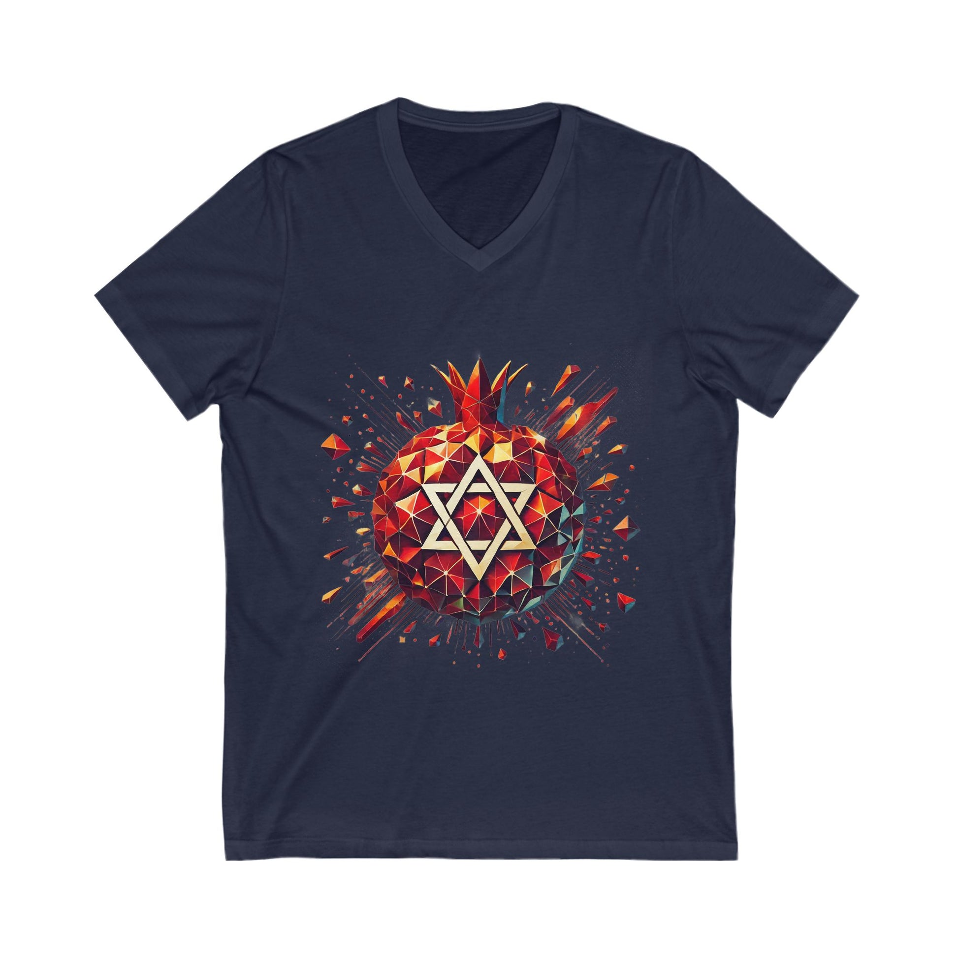 Pomegranate Star of David Unisex Jersey Short Sleeve V - Neck Tee - American Zionist