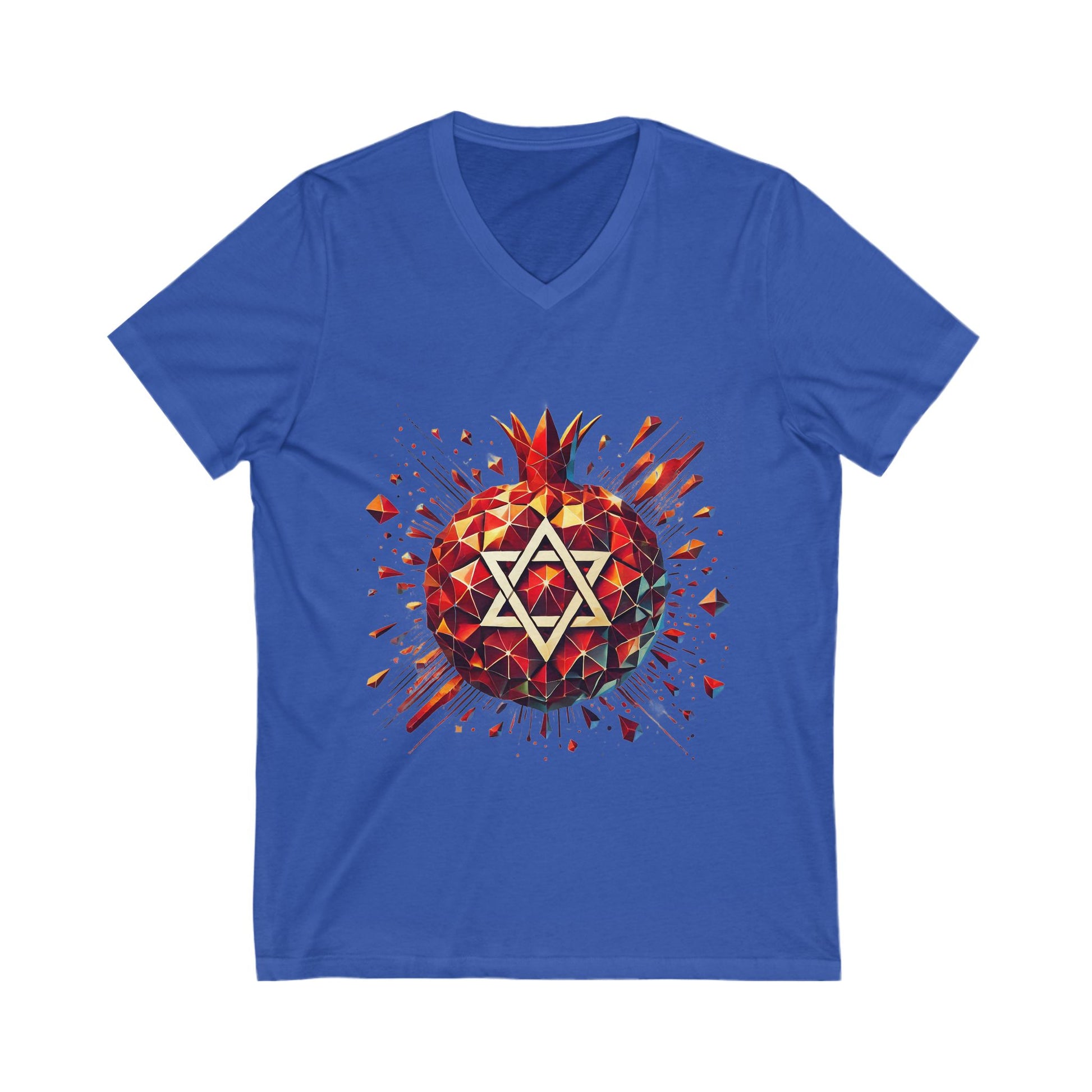 Pomegranate Star of David Unisex Jersey Short Sleeve V - Neck Tee - American Zionist