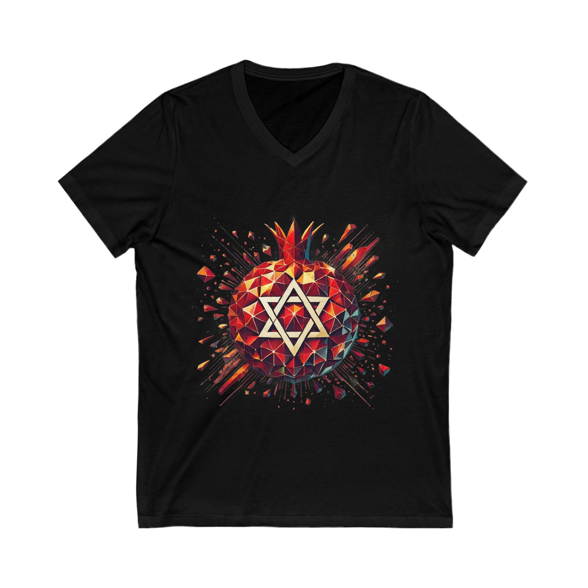 Pomegranate Star of David Unisex Jersey Short Sleeve V - Neck Tee - American Zionist