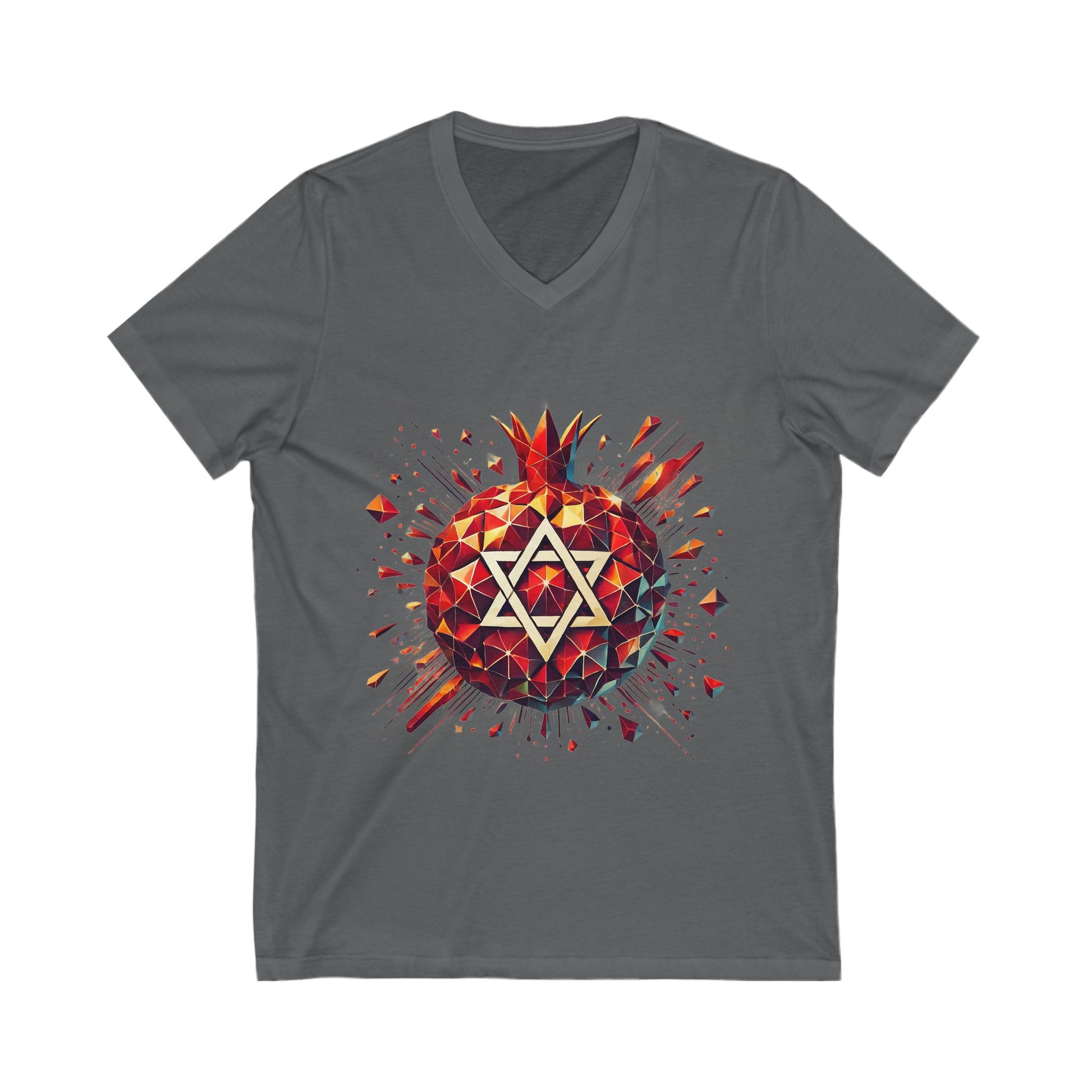 Pomegranate Star of David Unisex Jersey Short Sleeve V - Neck Tee - American Zionist
