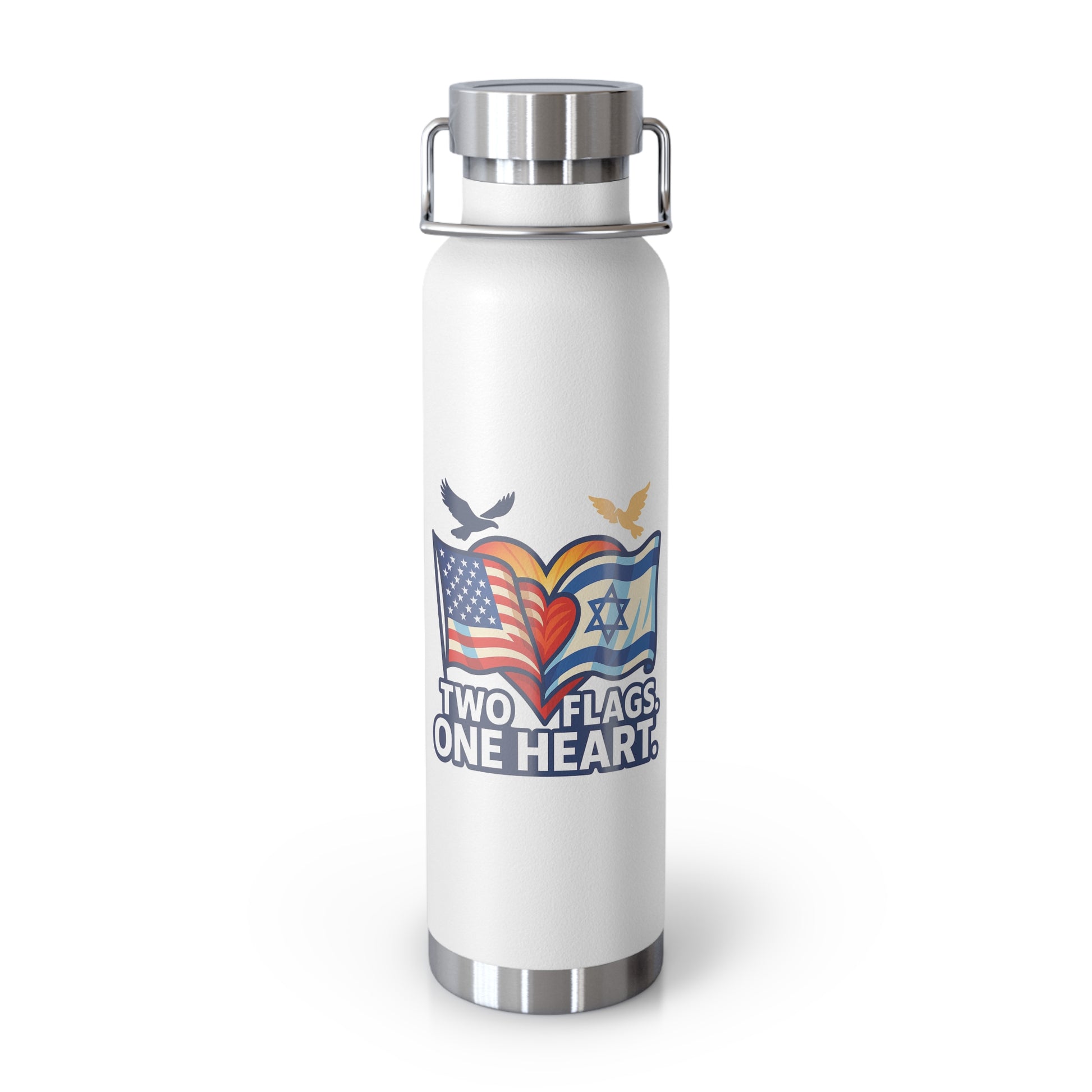 Two Flags. One Heart, Copper Vacuum Insulated Bottle, 22oz - American Zionist