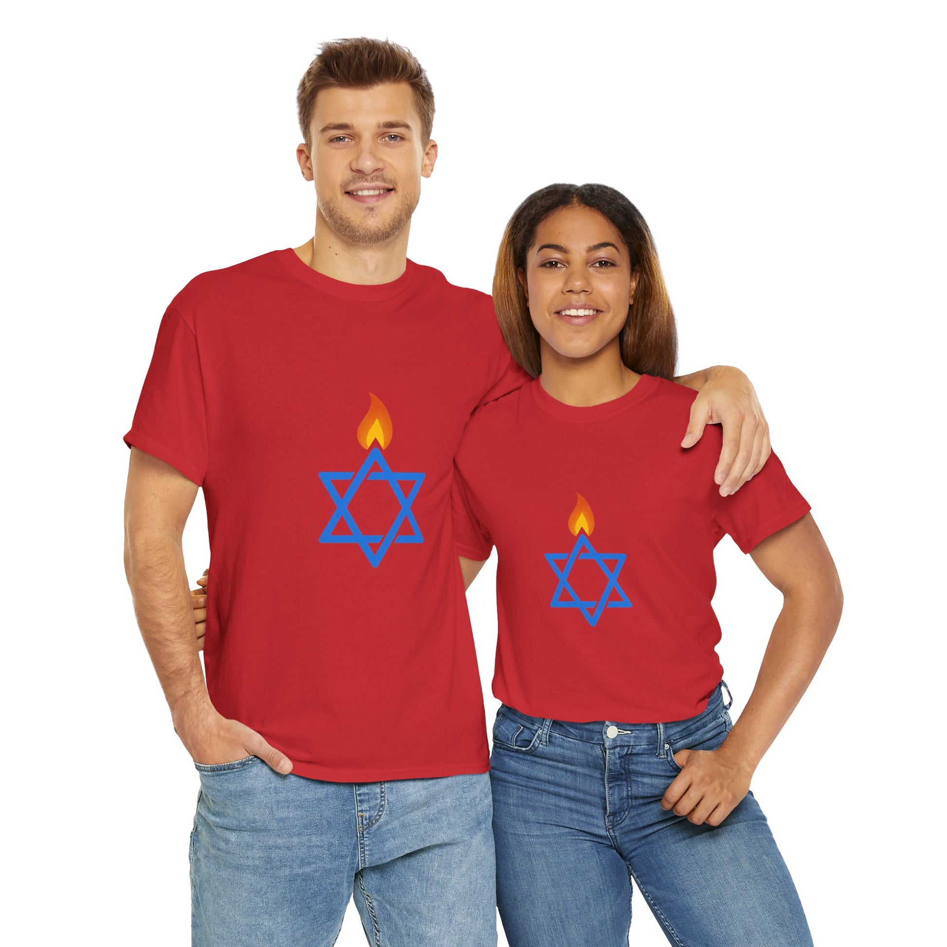 Fire Stars Of David Unisex Heavy Cotton Tee - American Zionist