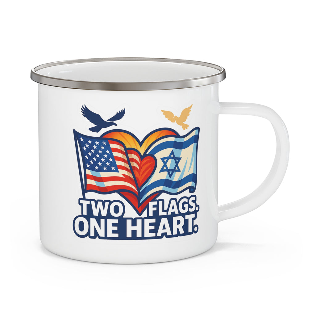 Two Flags. One Heart Enamel Camping Mug - American Zionist