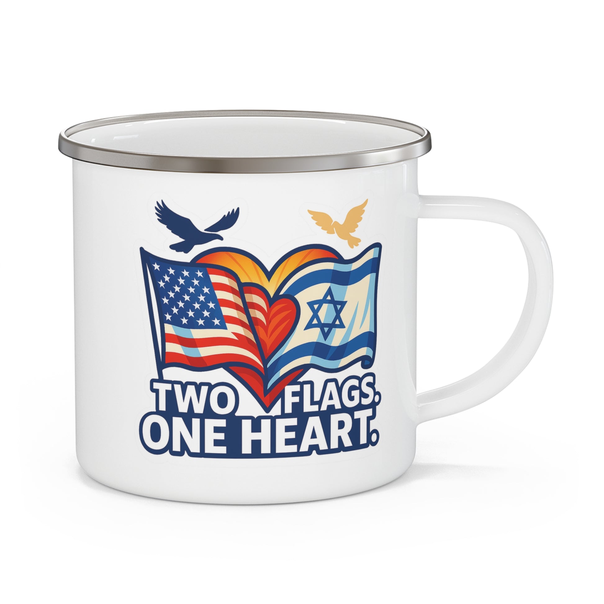 Two Flags. One Heart Enamel Camping Mug - American Zionist
