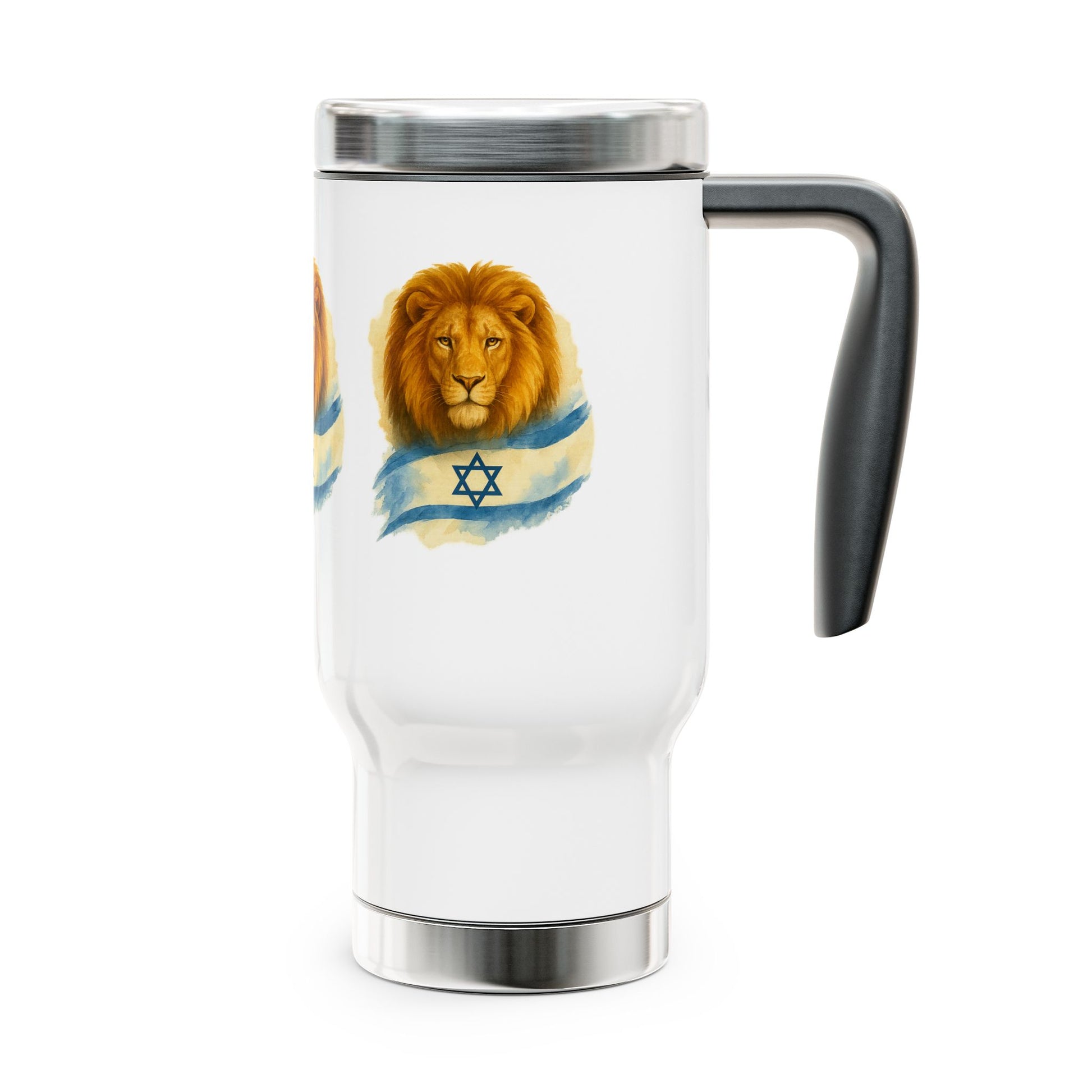 Lion Of Israel Stainless Steel Travel Mug with Handle, 14oz - American Zionist