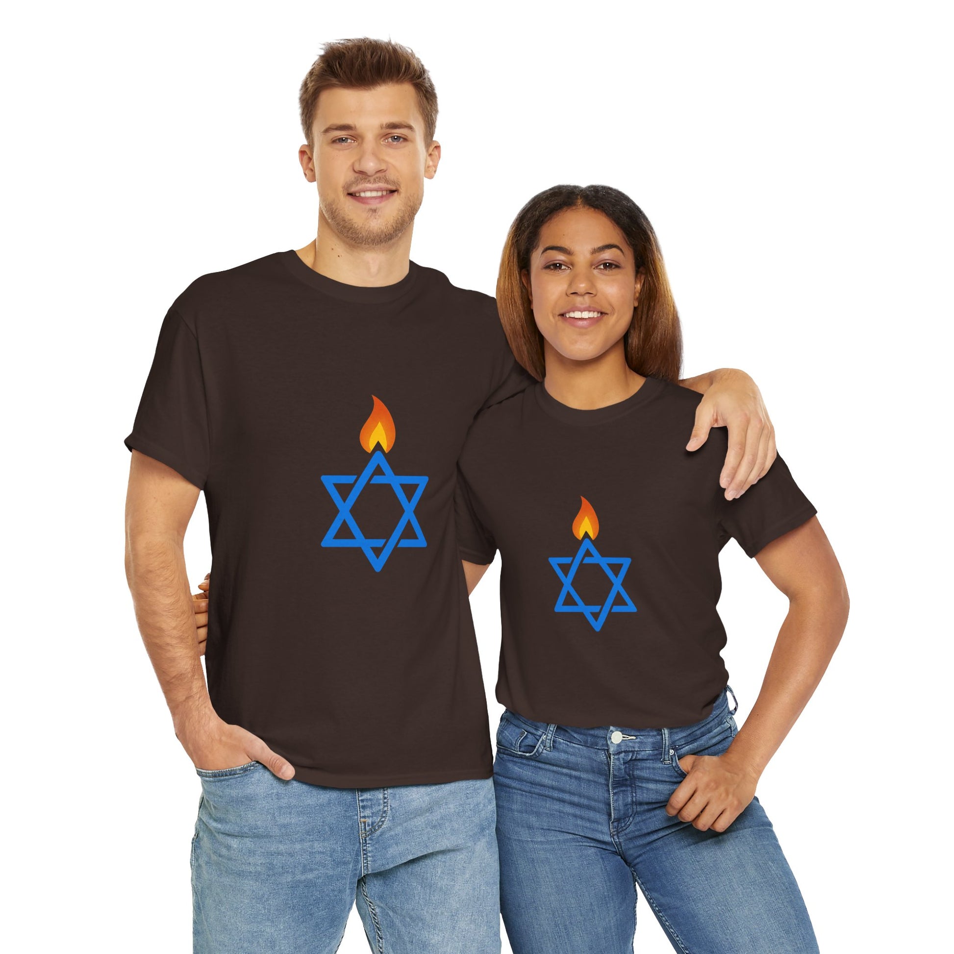Fire Stars Of David Unisex Heavy Cotton Tee - American Zionist